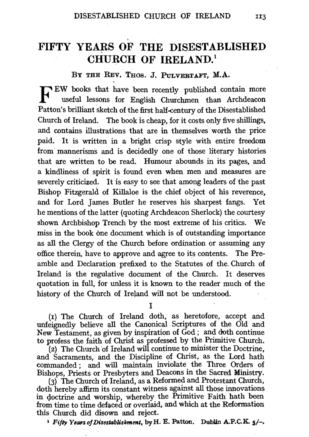 Fifty Yea~S of the Disestablished Church of Ireland.1