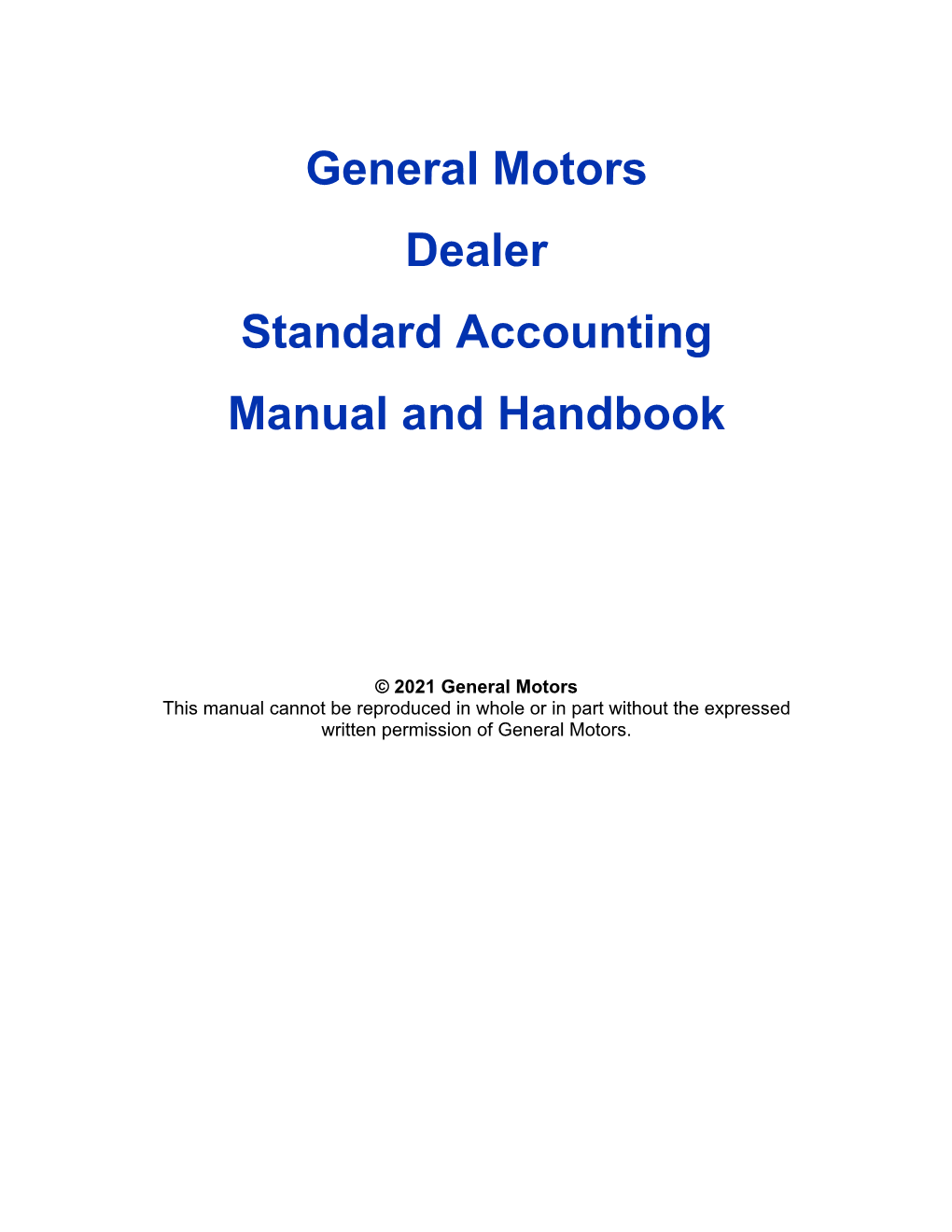 General Motors Dealer Standard Accounting Manual and Handbook