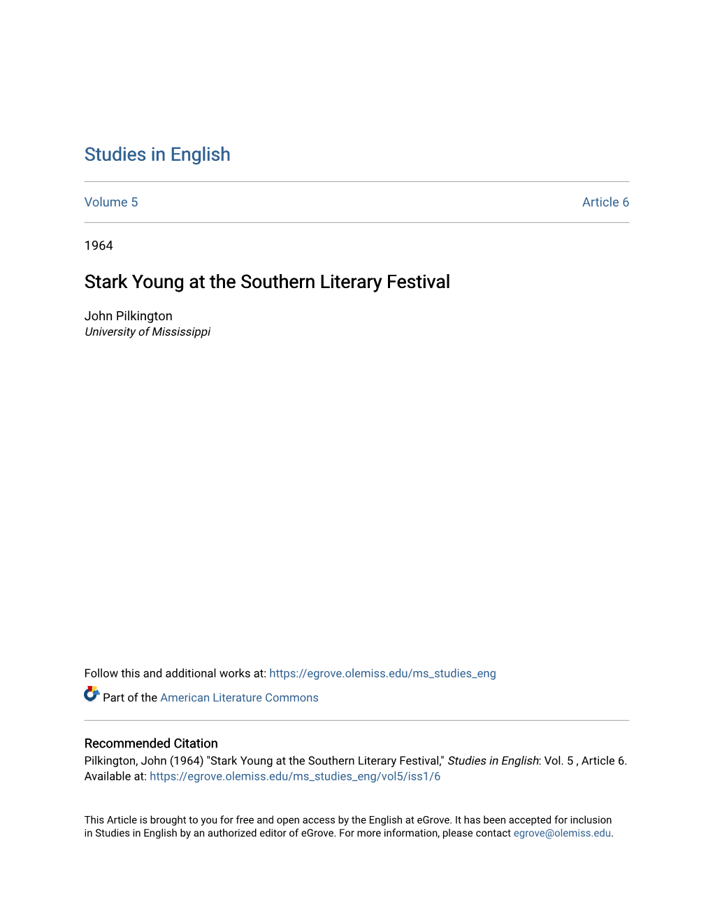 Stark Young at the Southern Literary Festival