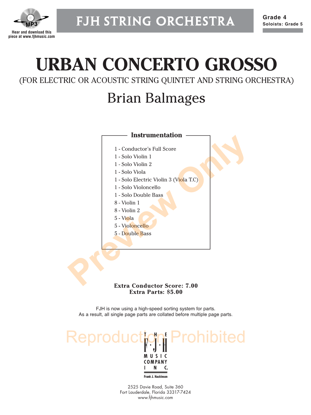 Urban Concerto Grosso (For Electric Or Acoustic String Quintet and String Orchestra) Brian Balmages