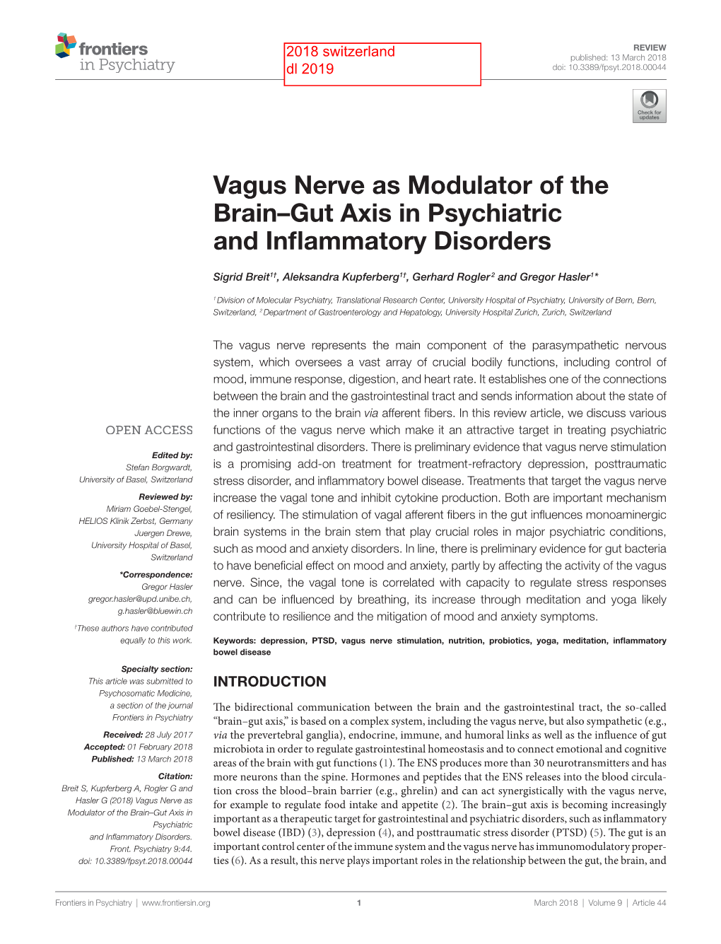 Vagus Nerve As Modulator of the Brain–Gut Axis in Psychiatric and Inflammatory Disorders