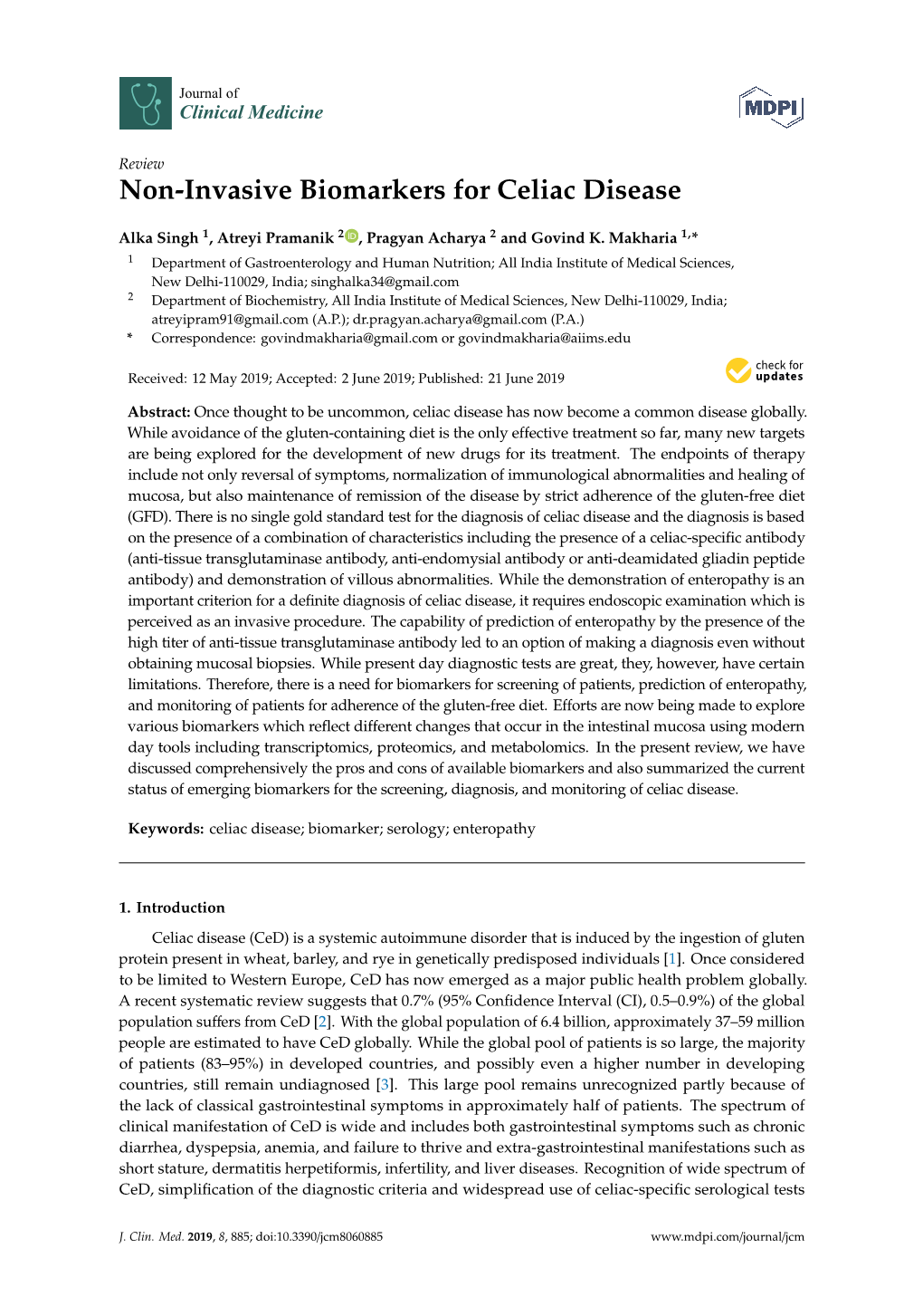 Non-Invasive Biomarkers for Celiac Disease