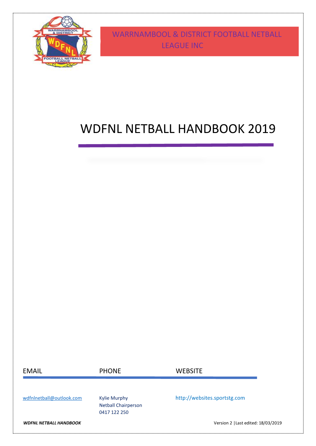 Wdfnl Netball Handbook 2019