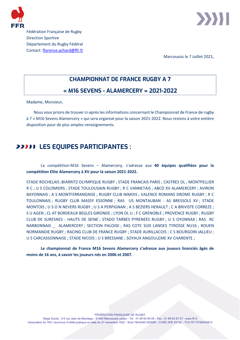 Championnat De France Rugby a 7 « M16 Sevens