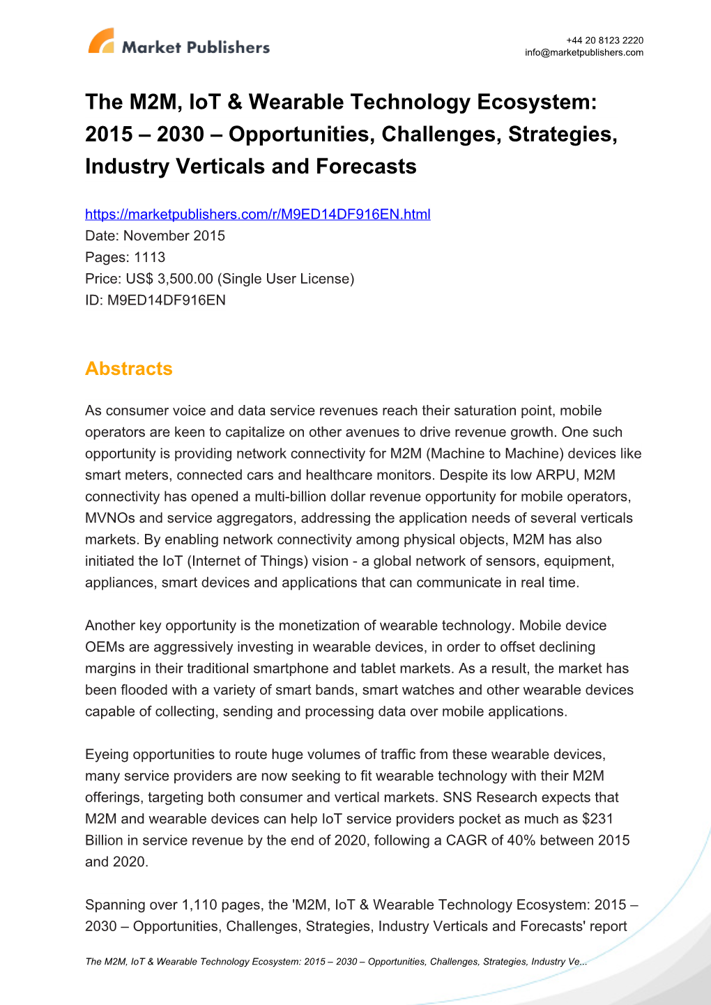 The M2M, Iot & Wearable Technology Ecosystem