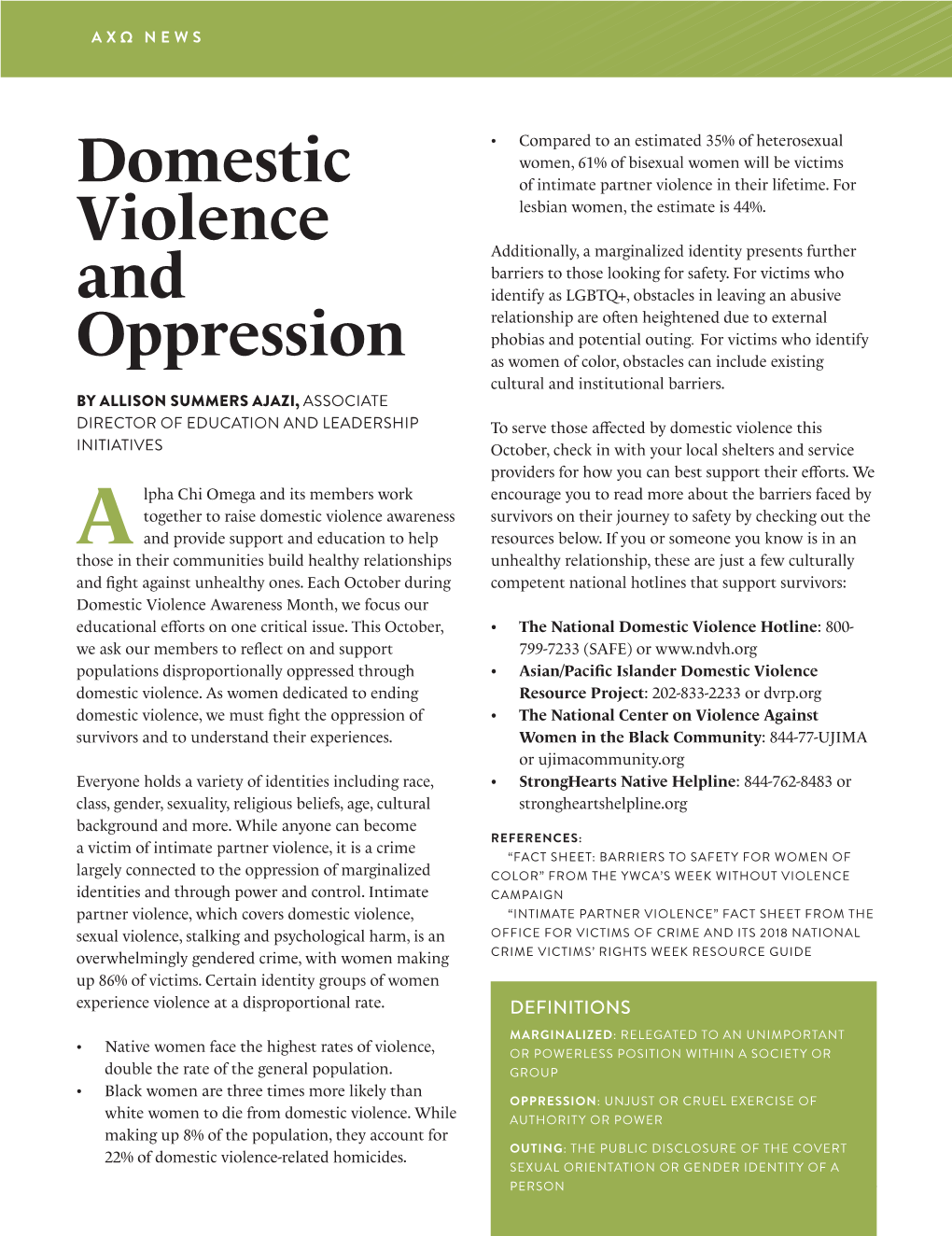 Domestic Violence and Oppression