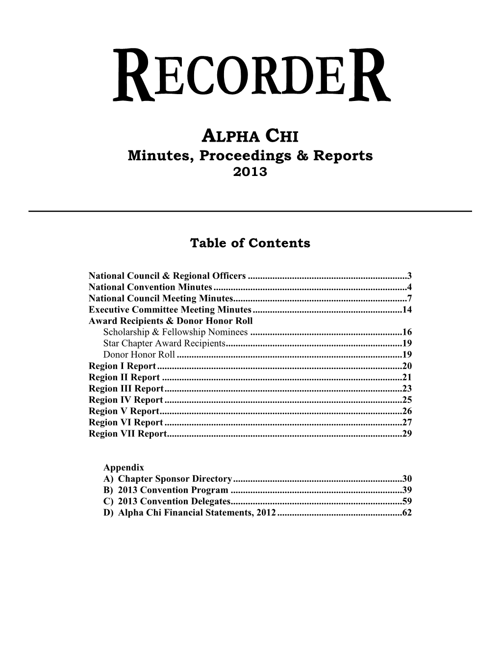 ALPHA CHI Minutes, Proceedings & Reports 2013