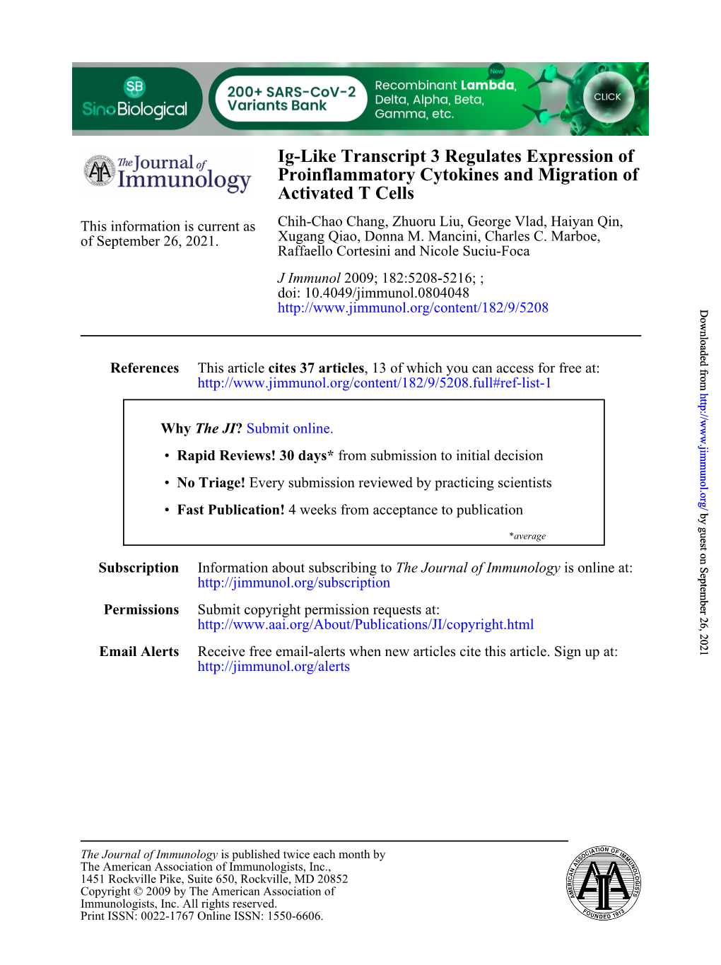 Activated T Cells of Proinflammatory Cytokines and Migration Ig-Like