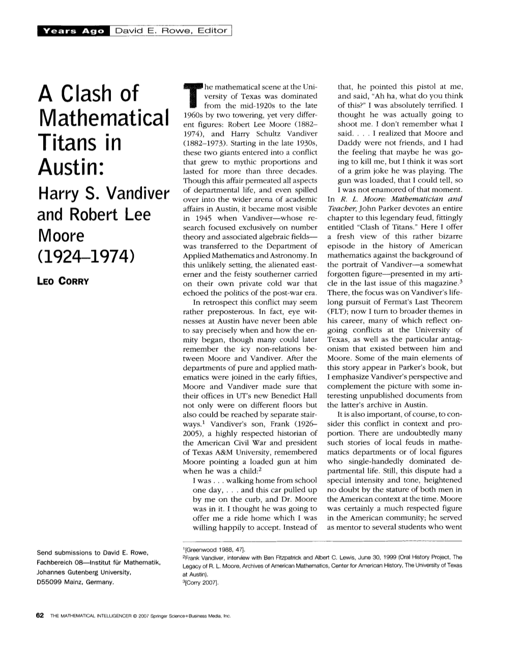 A Clash of Mathematical Titans in Austin: Harry S. Vandiver and Robert Lee Moore (1924-1974)