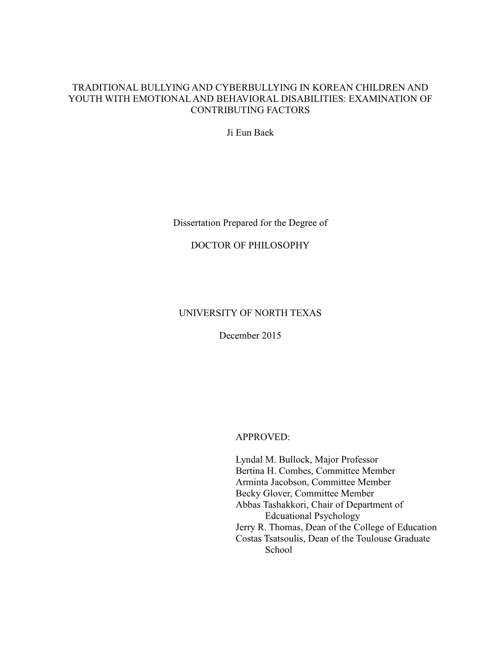 Traditional Bullying and Cyberbullying in Korean Children and Youth with Emotional and Behavioral Disabilities: Examination of Contributing Factors