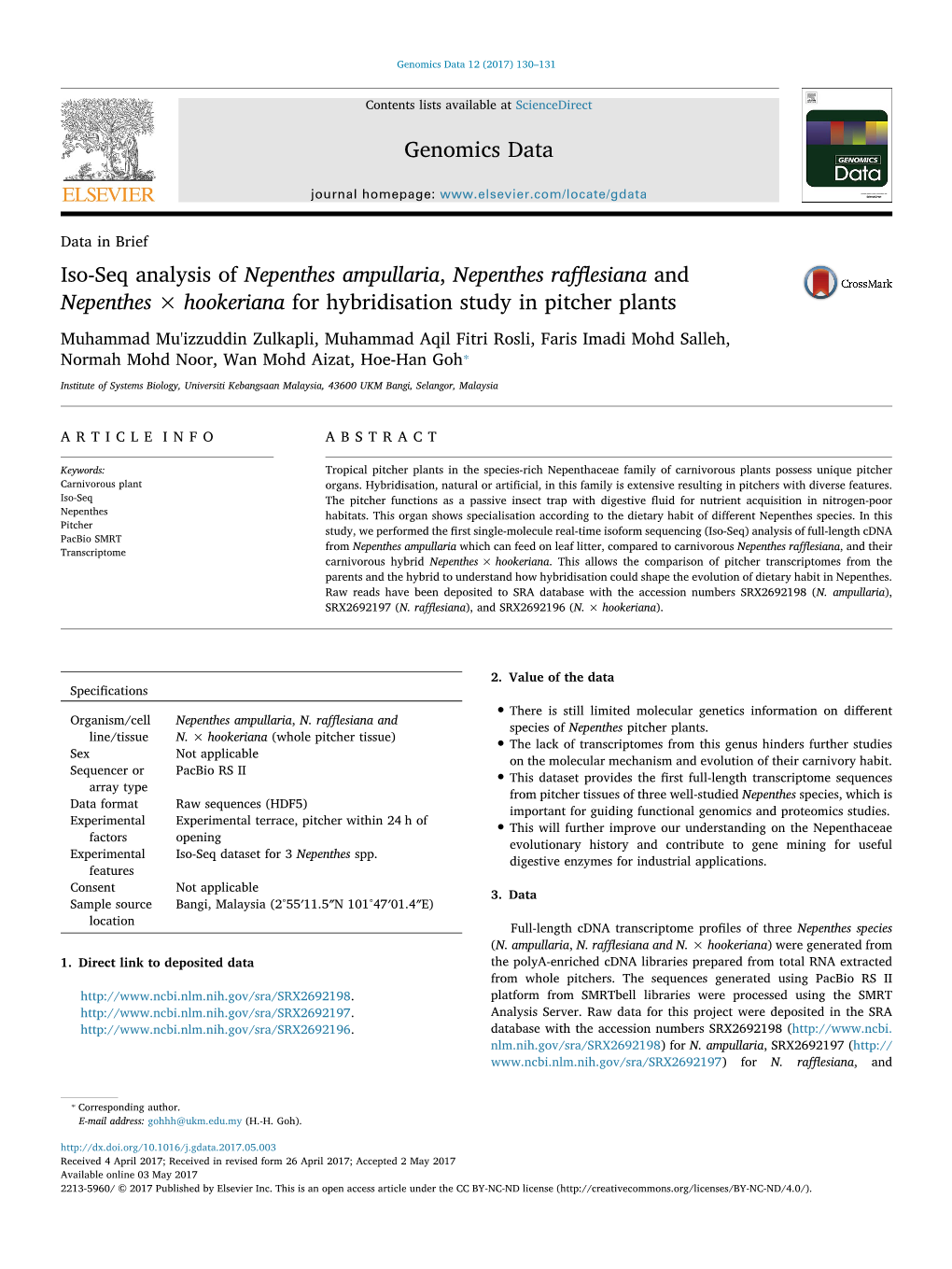 Iso-Seq Analysis of Nepenthes Ampullaria, Nepenthes Rafflesiana