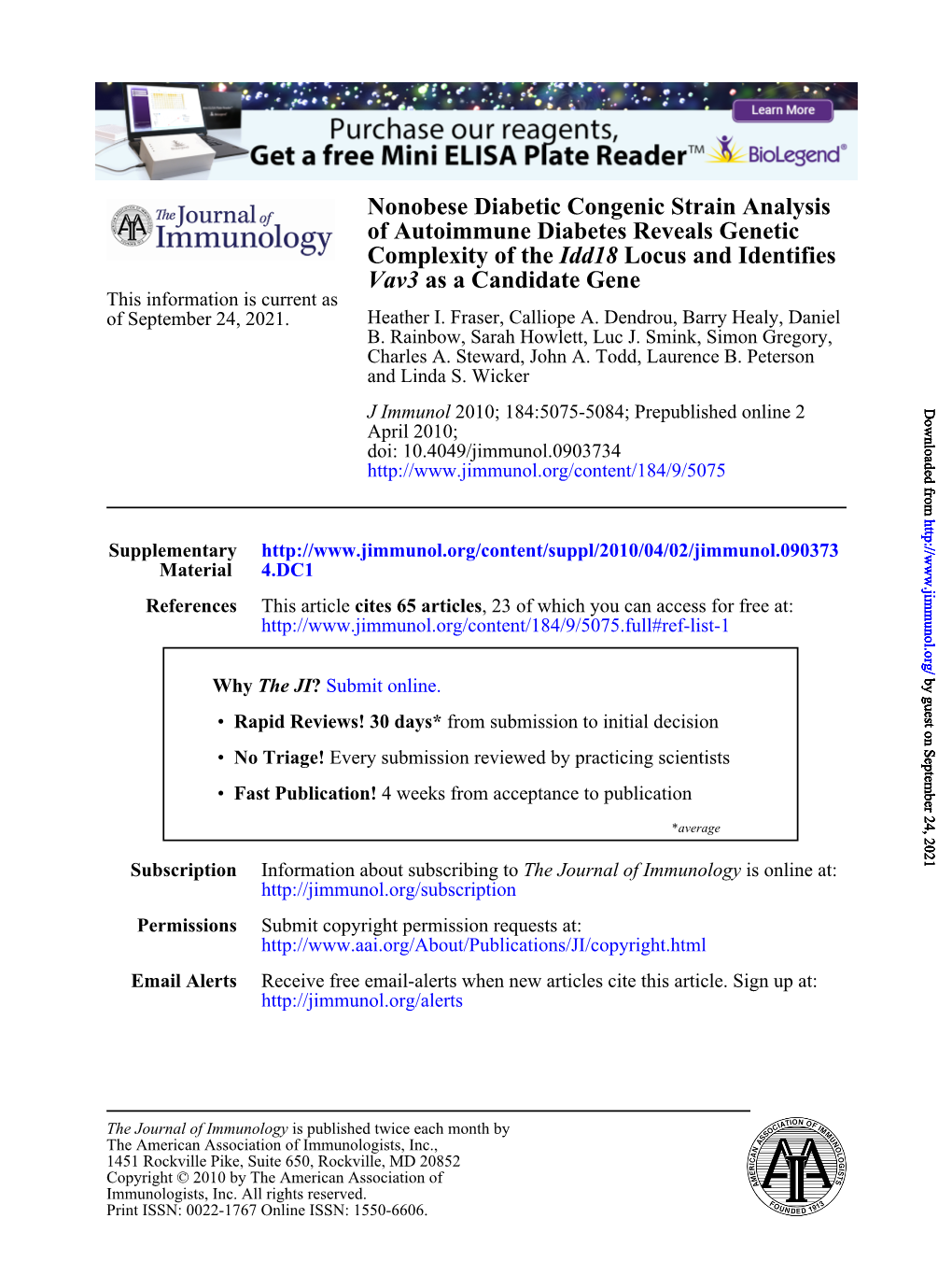 As a Candidate Gene Vav3 Locus and Identifies Idd18 Complexity of The