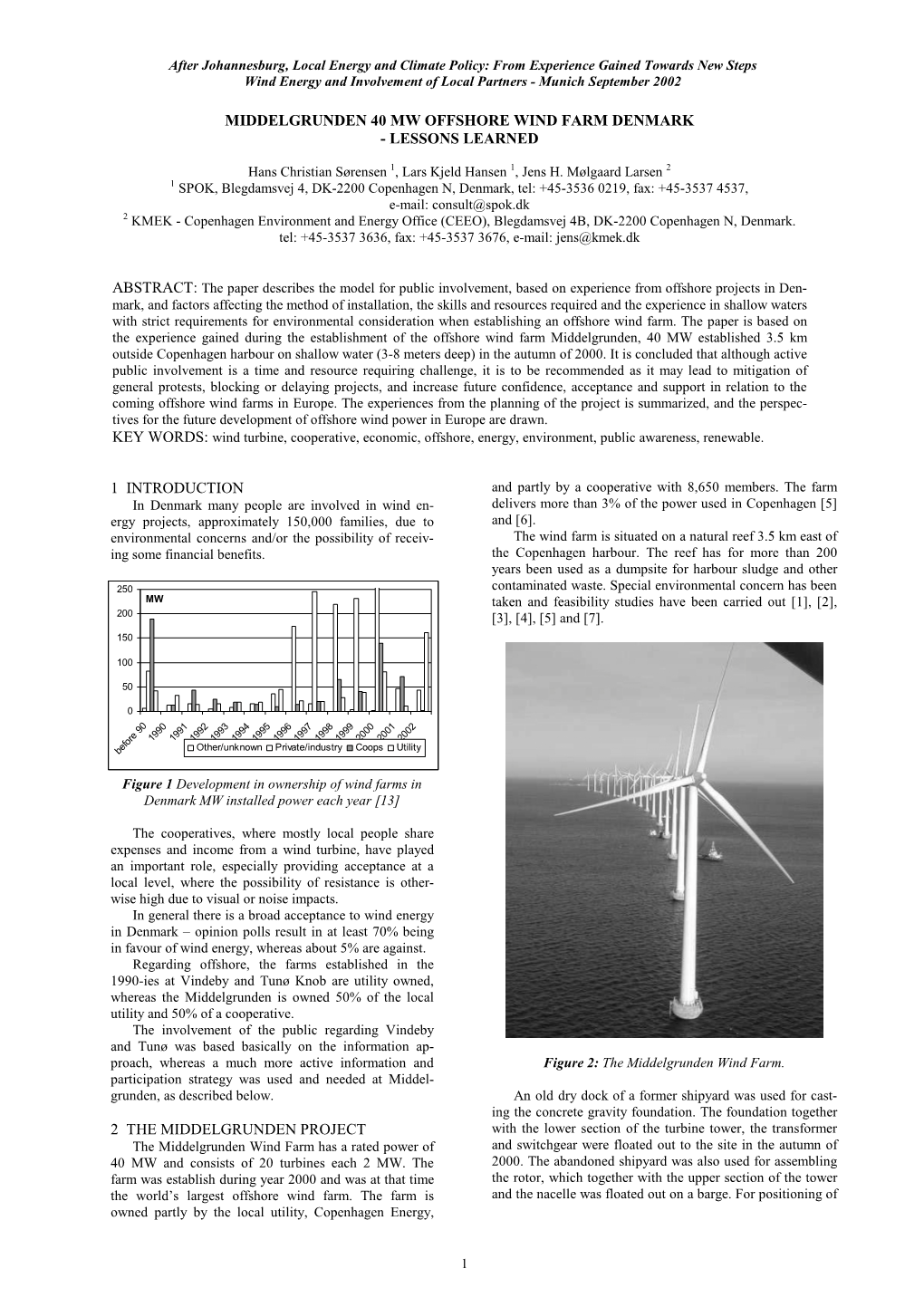 Middelgrunden 40 Mw Offshore Wind Farm Denmark - Lessons Learned