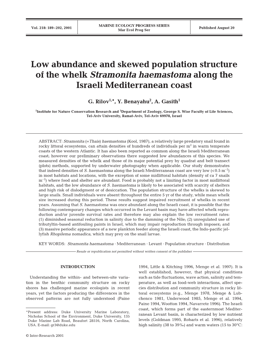 Low Abundance and Skewed Population Structure of the Whelk Stramonita Haemastoma Along the Israeli Mediterranean Coast