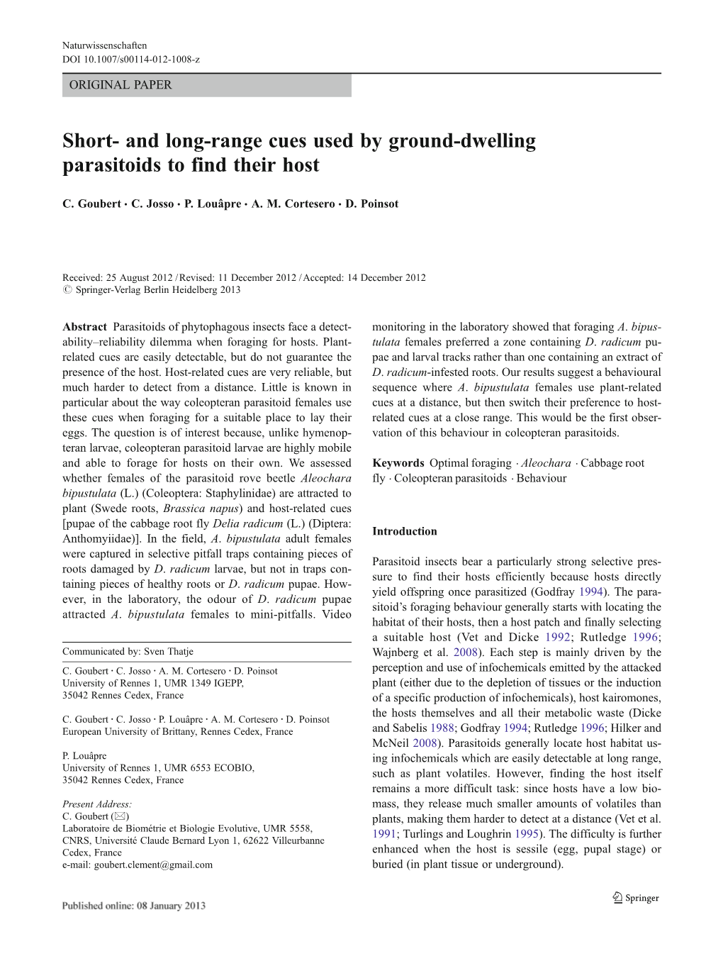 And Long-Range Cues Used by Ground-Dwelling Parasitoids to Find Their Host