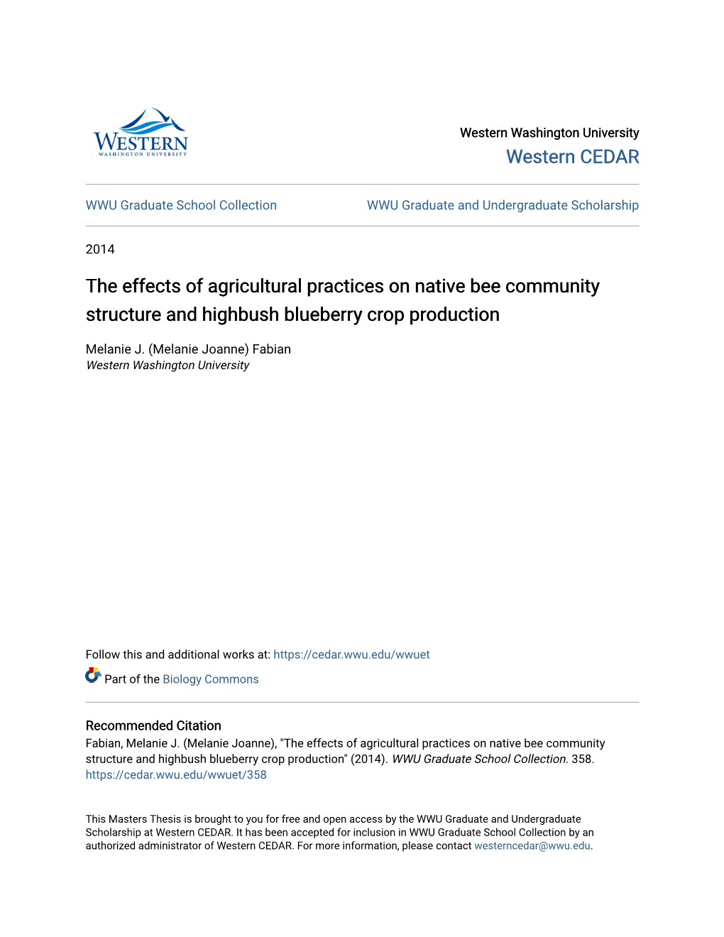 The Effects of Agricultural Practices on Native Bee Community Structure and Highbush Blueberry Crop Production