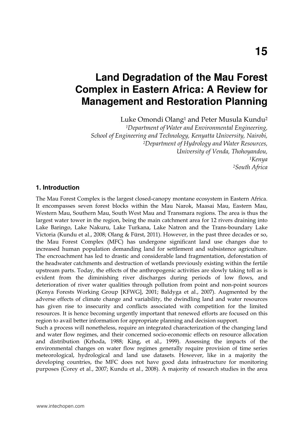 Land Degradation of the Mau Forest Complex in Eastern Africa: a Review for Management and Restoration Planning