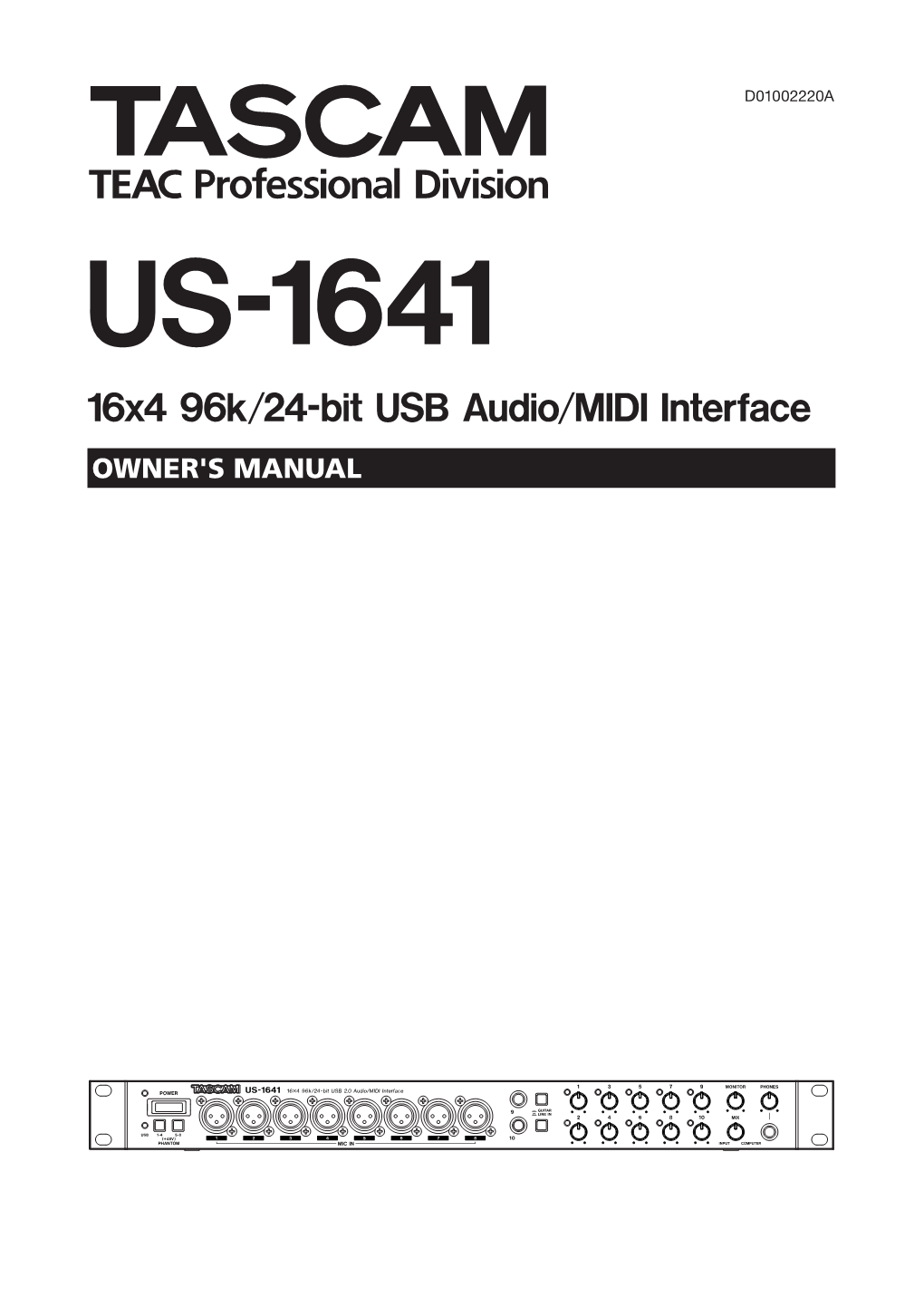 Tascam Us-1641 Owner's Manual / English