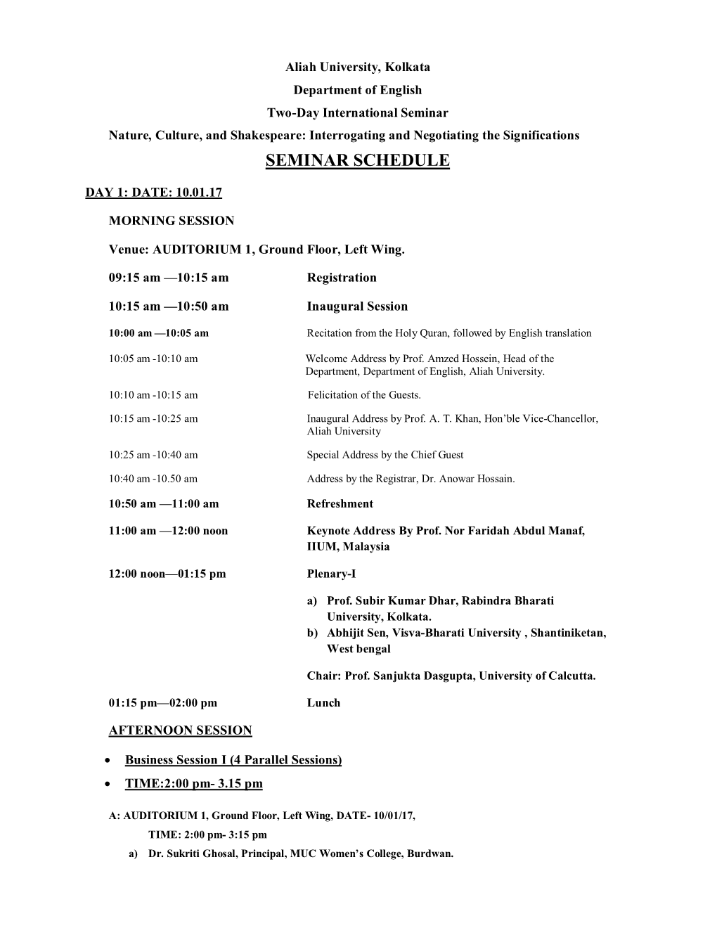 Seminar Schedule