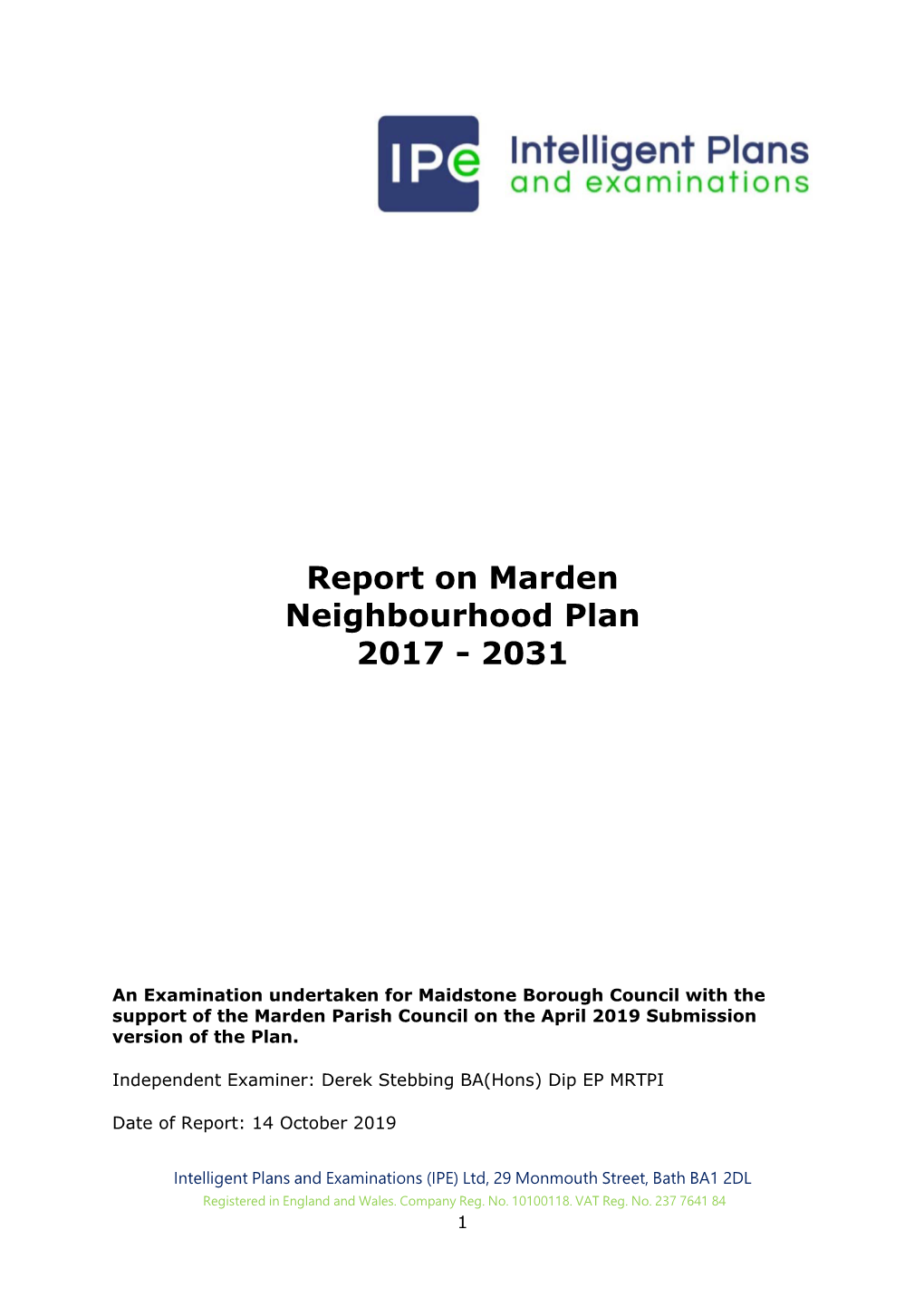 Report on Marden Neighbourhood Plan 2017 - 2031