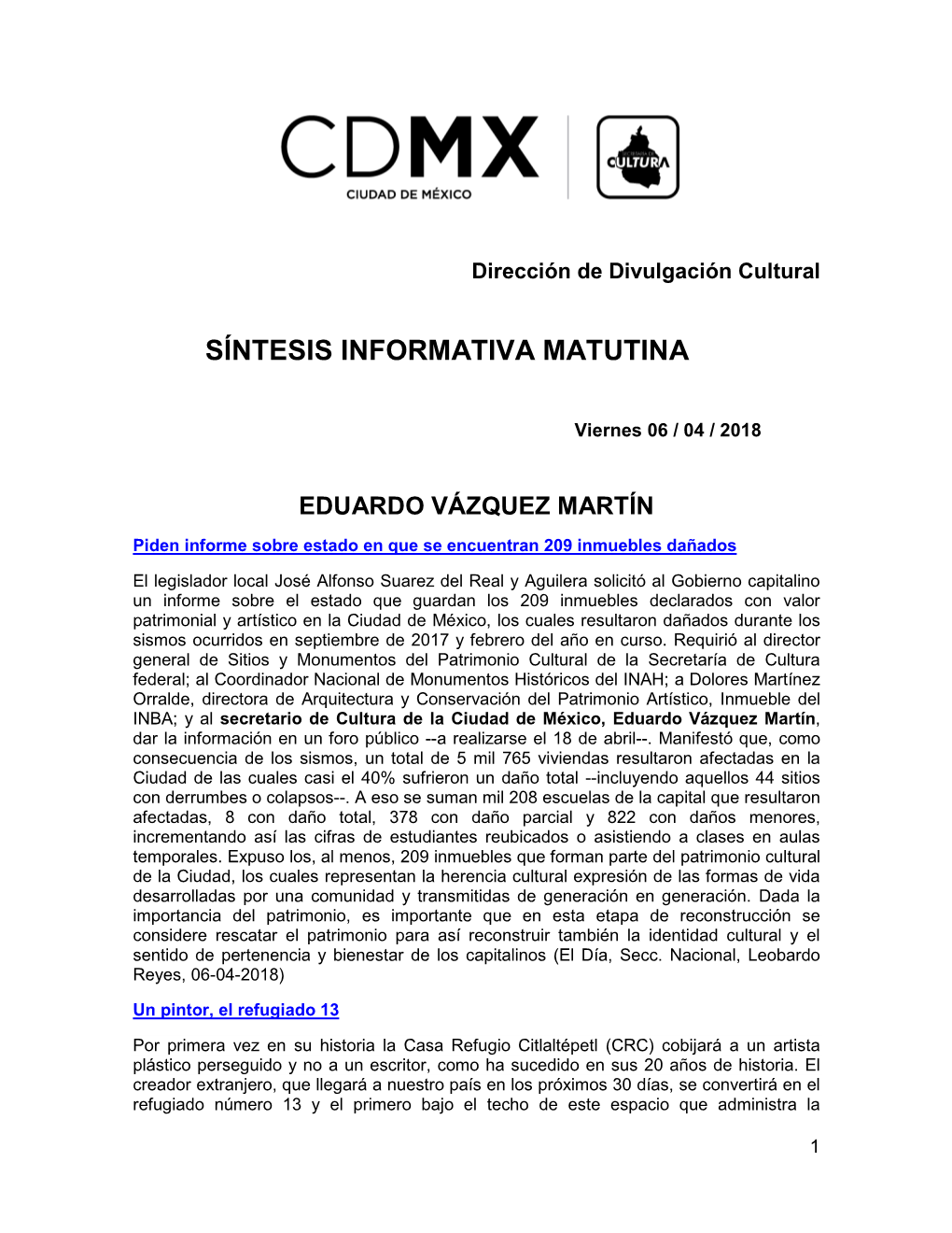 Síntesis Informativa Matutina