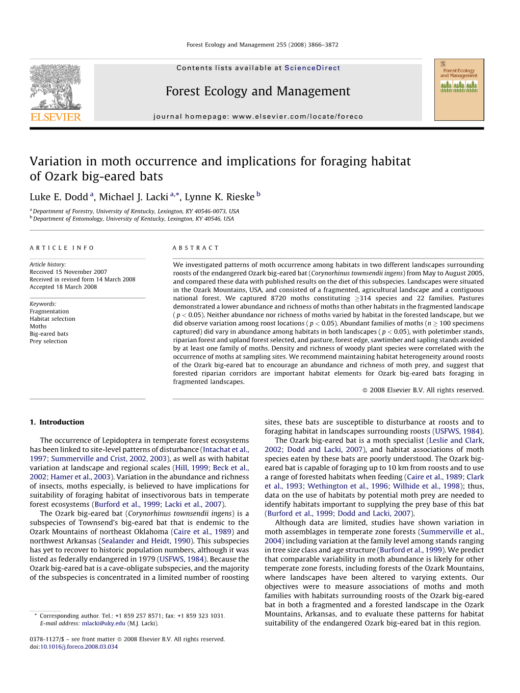 Dodd 2008 Variation in Moth Occurrence and Implications.Pdf