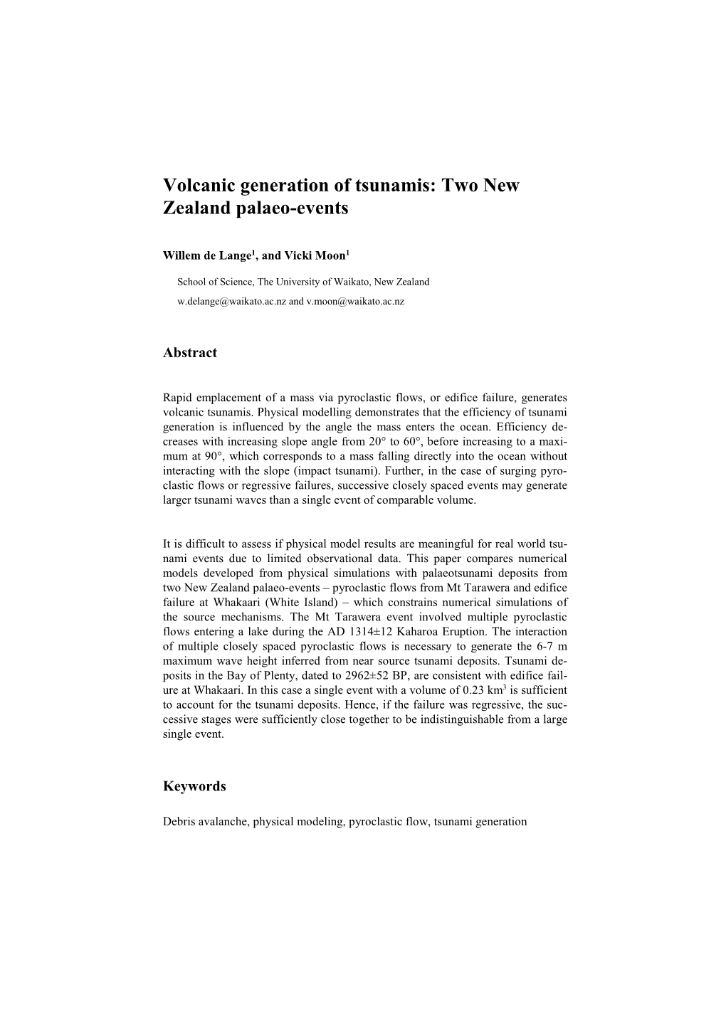Volcanic Generation of Tsunamis: Two New Zealand Palaeo-Events