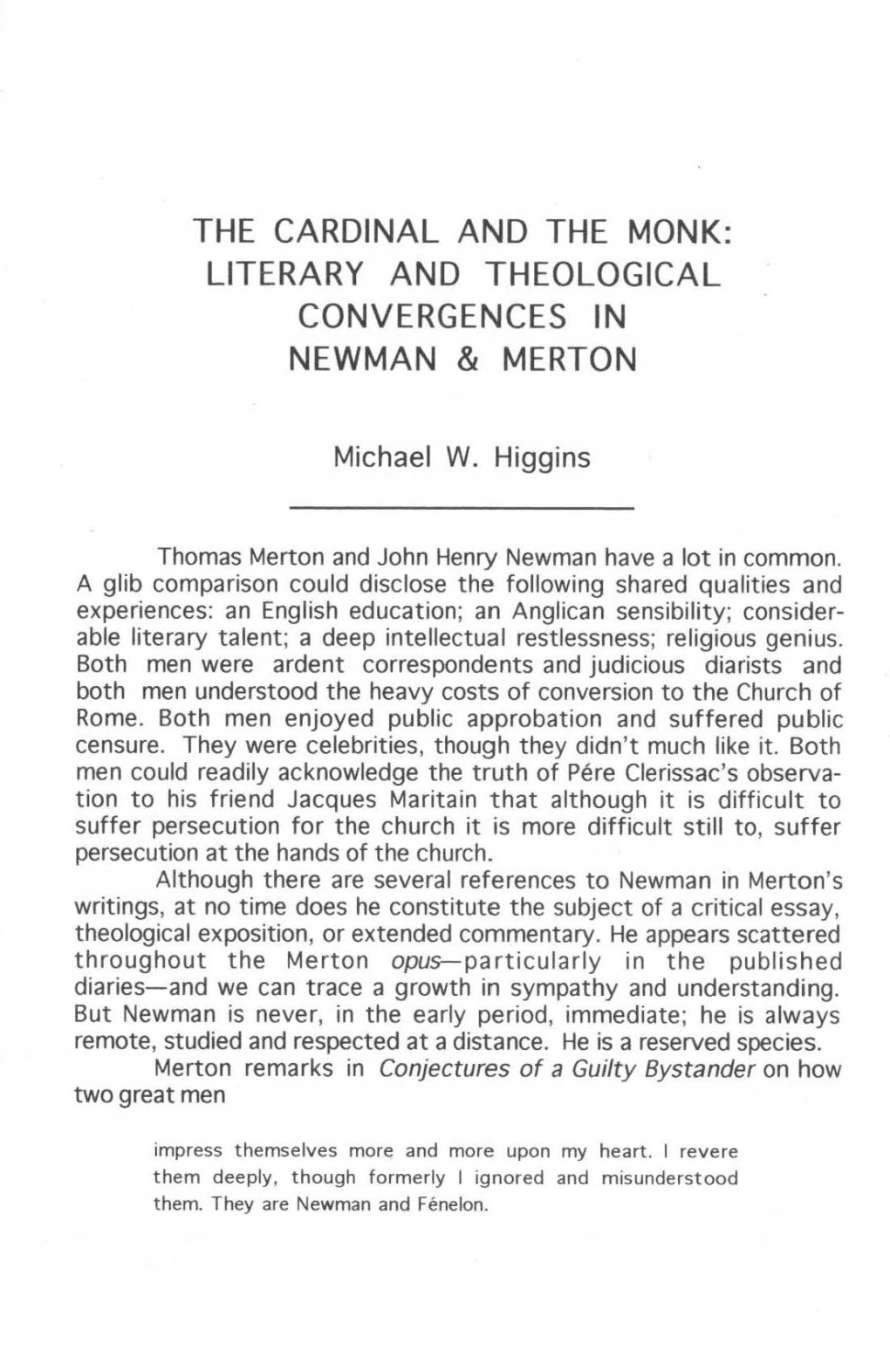 Literary and Theological Convergences in Newman And