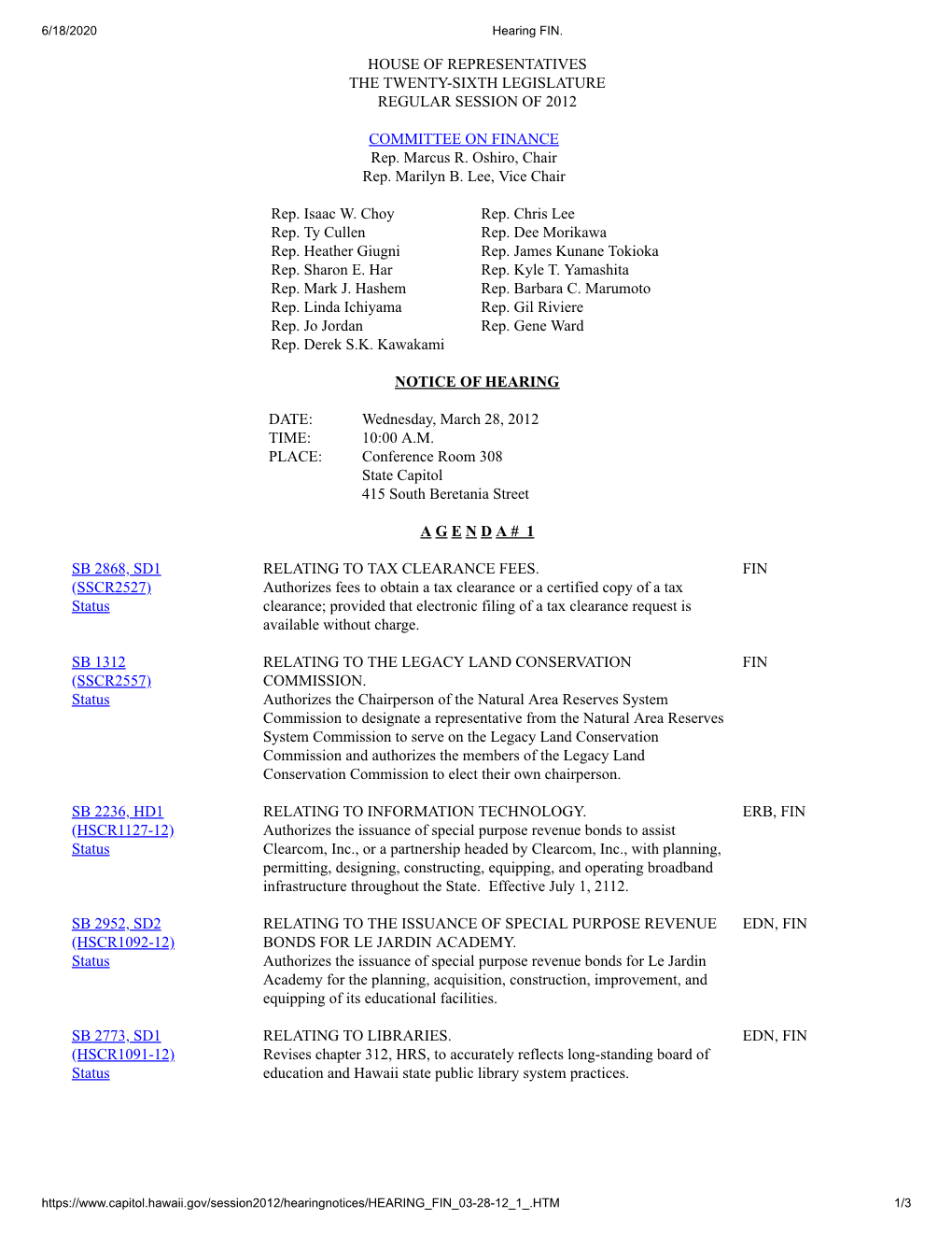 SB 2540 HD1 Hearing Notice