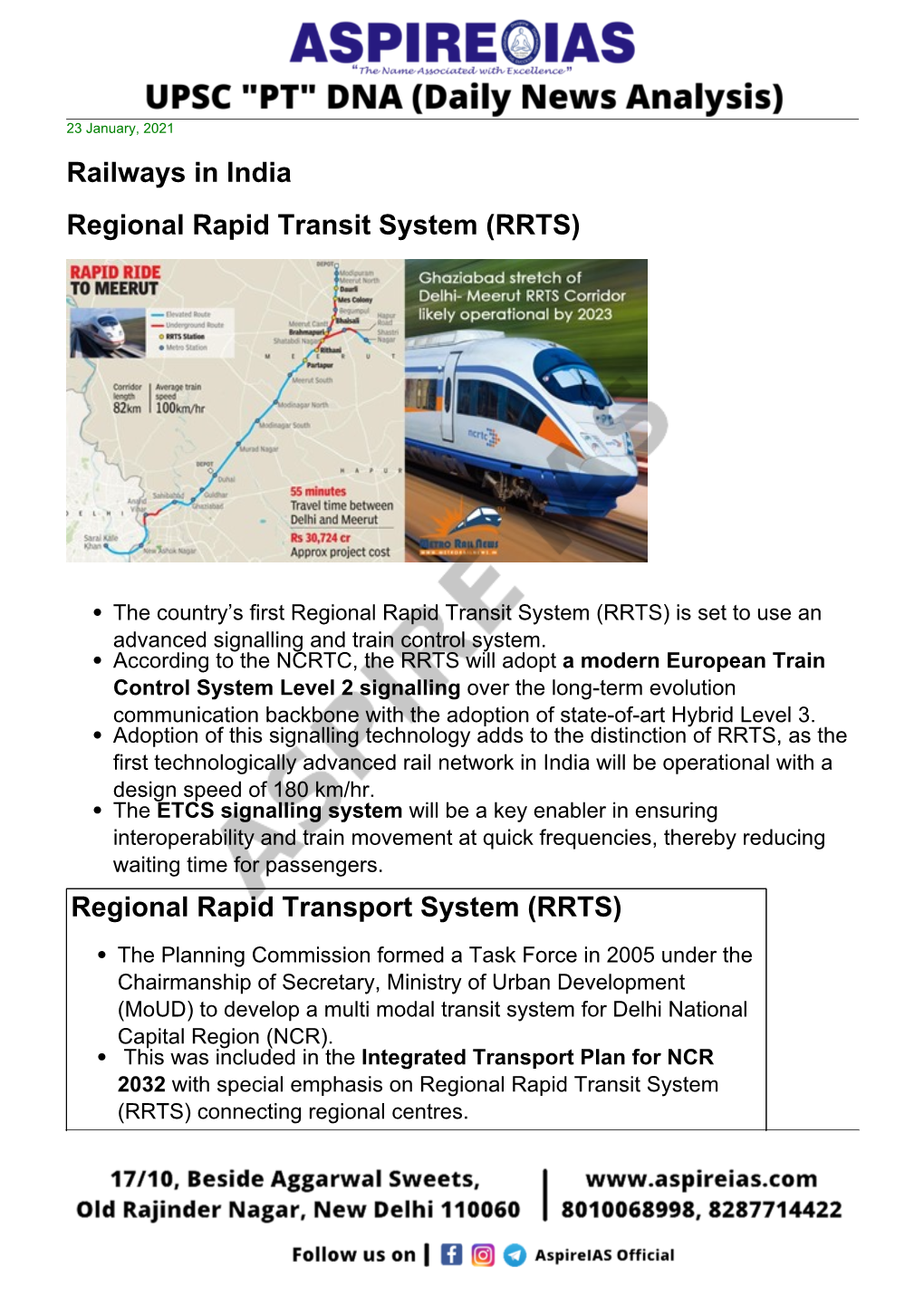 Railways in India Regional Rapid Transit System (RRTS)