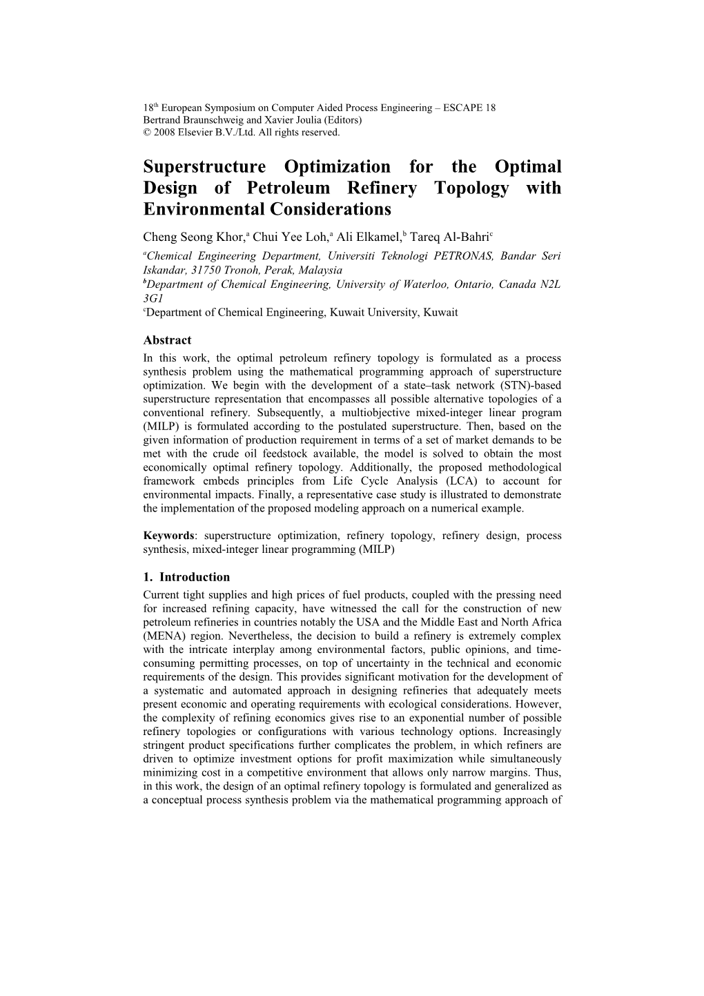 Superstructure Optimization for the Optimal Design of Petroleum Refinery Topology With