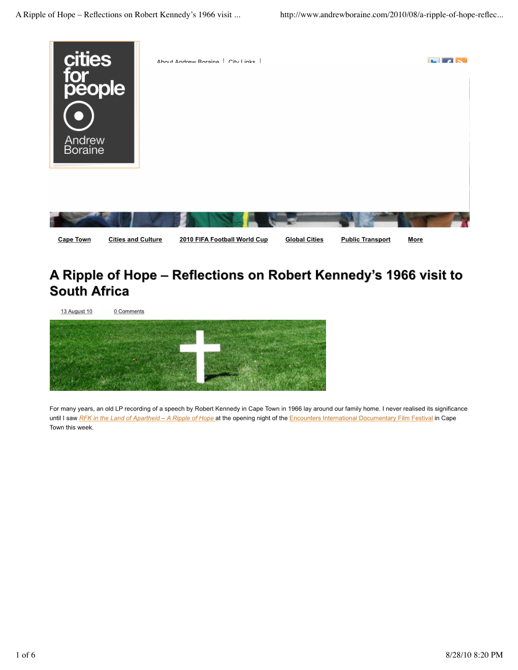 A Ripple of Hope – Reﬂections on Robert Kennedy’S 1966 Visit