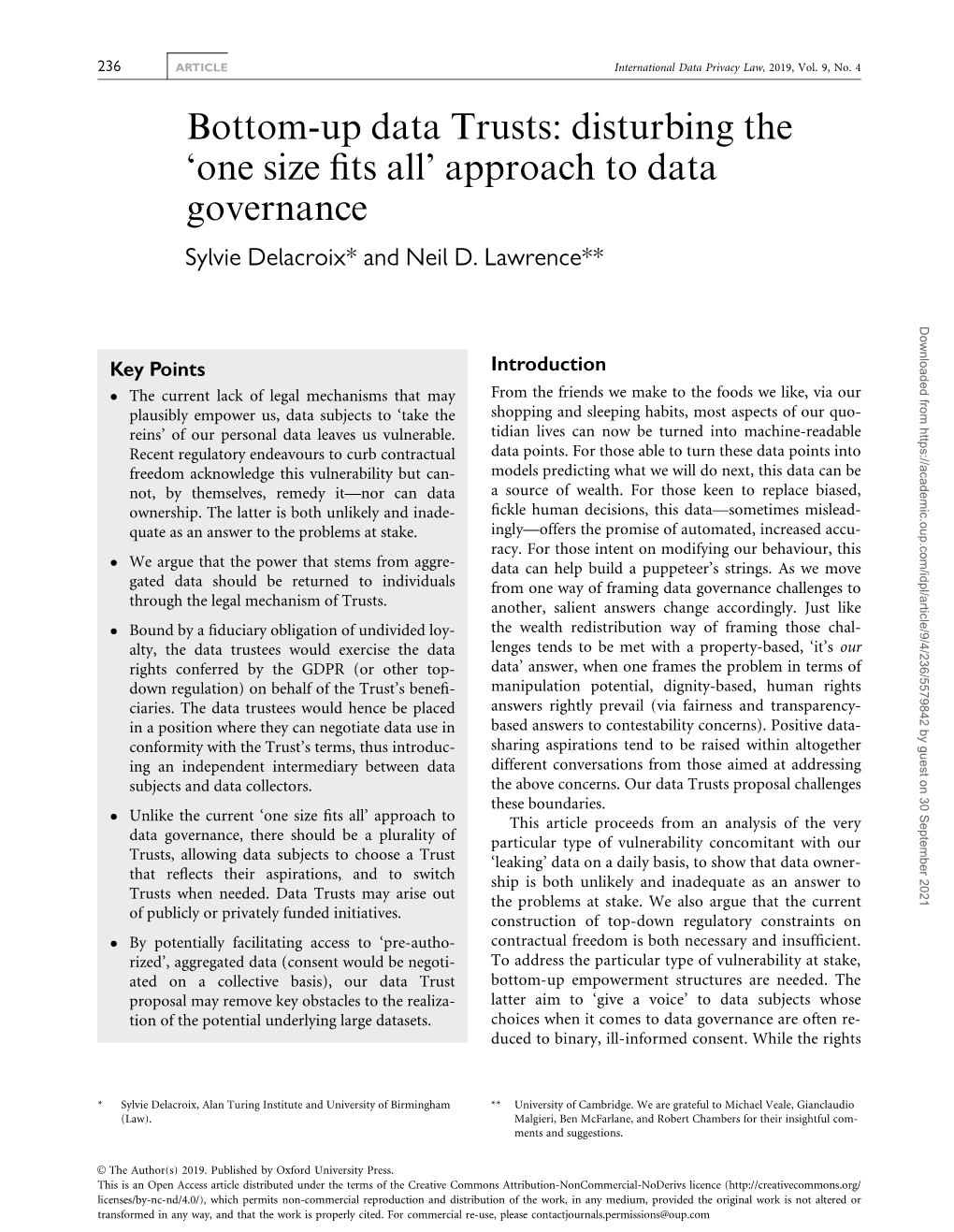 Approach to Data Governance Sylvie Delacroix* and Neil D