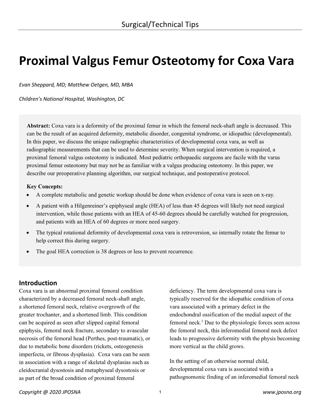 Proximal Valgus Femur Osteotomy for Coxa Vara