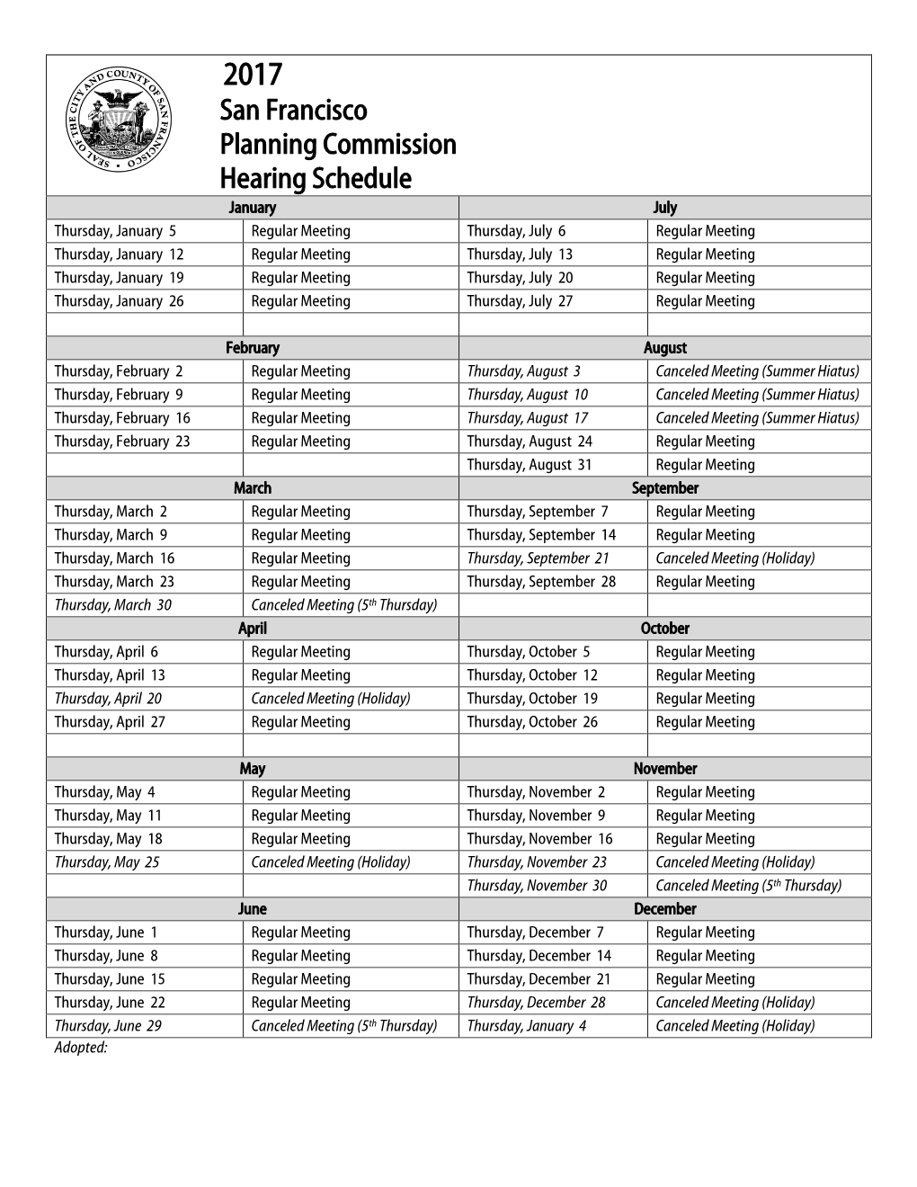 2017 Hearing Schedule