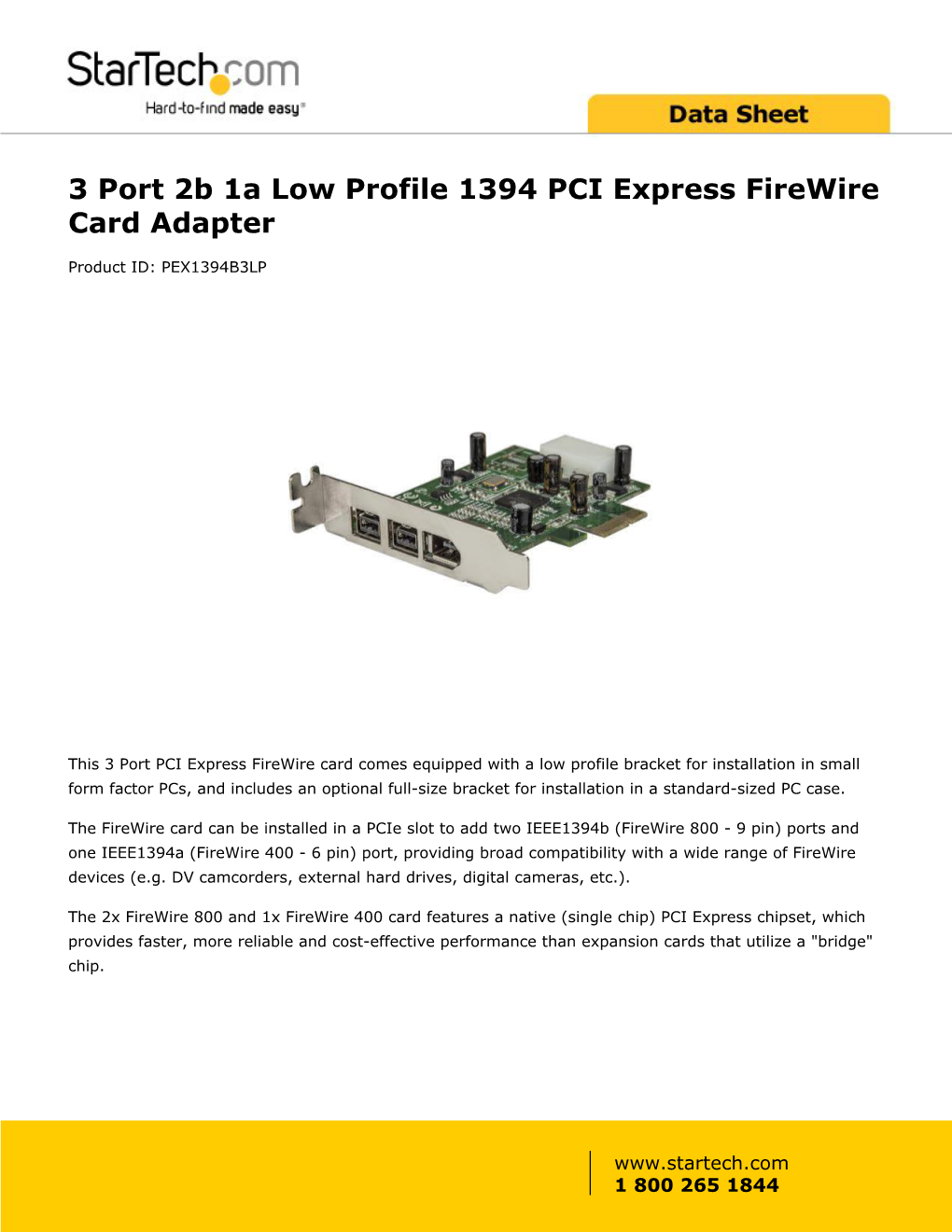 3 Port 2B 1A Low Profile 1394 PCI Express Firewire Card Adapter