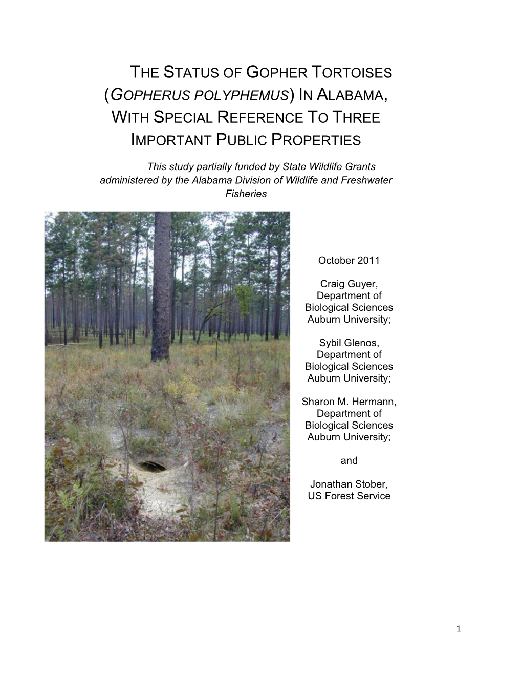 The Status of Gopher Tortoises (Gopherus Polyphemus) in Alabama, with Special Reference to Three Important Public Properties