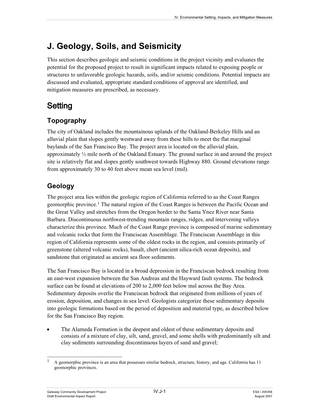 J. Geology, Soils, and Seismicity