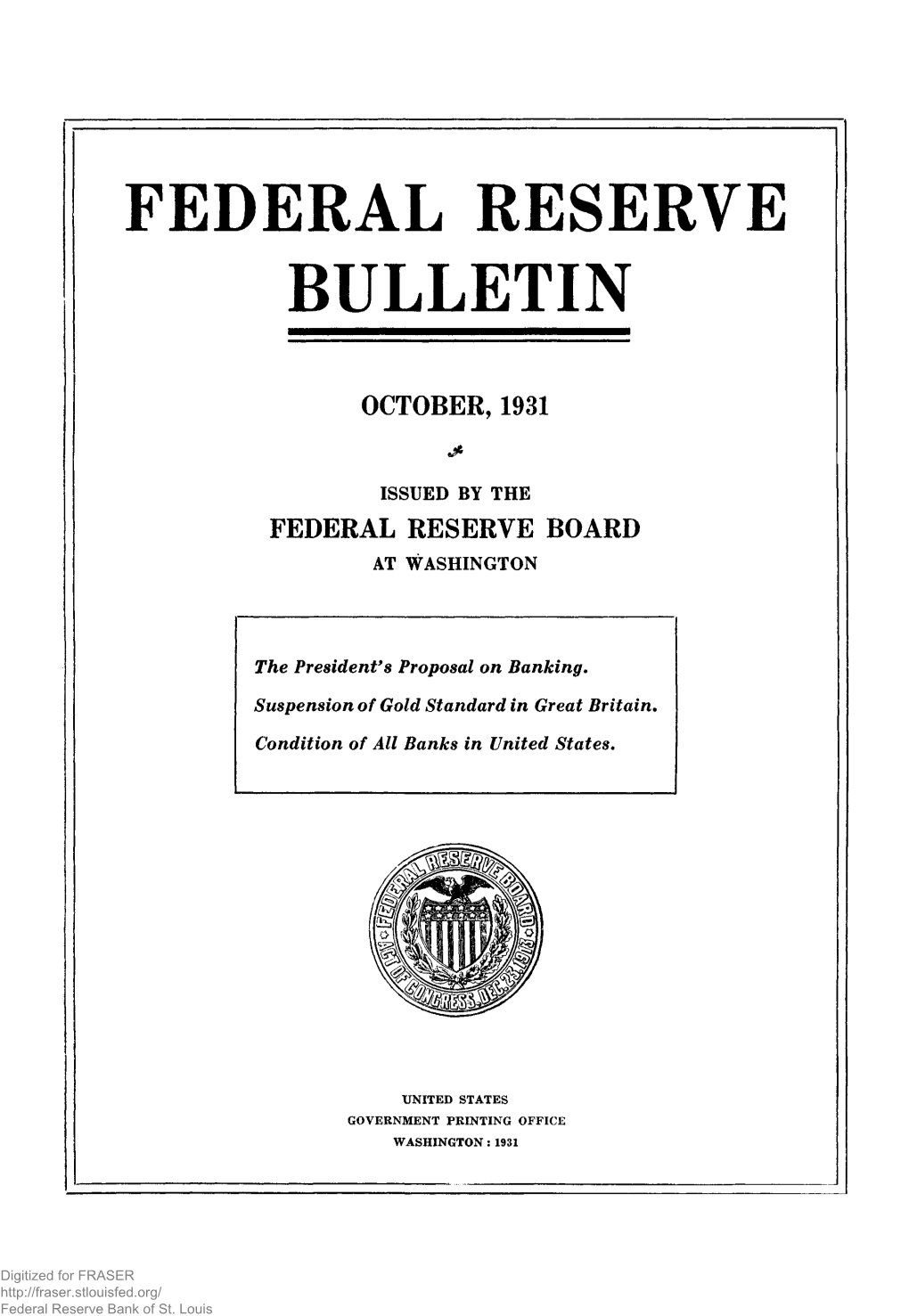 Federal Reserve Bulletin October 1931