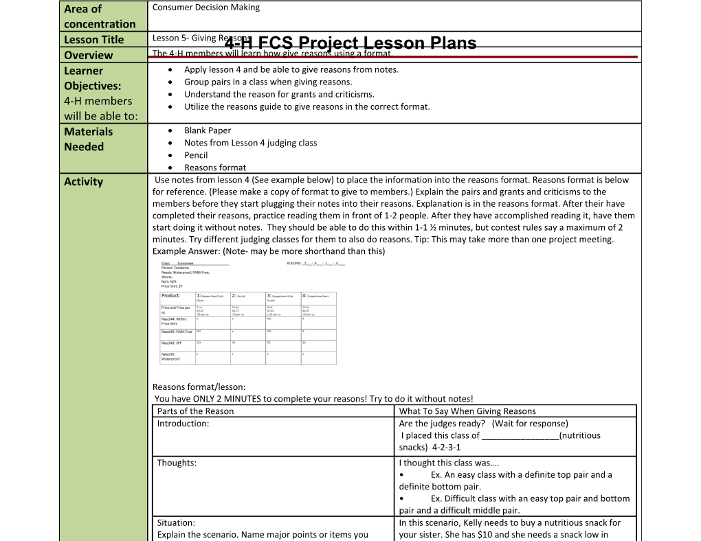 4-H FCS Project Lesson Plans s1