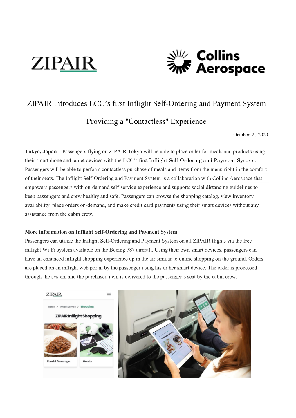 ZIPAIR Introduces LCC's First Inflight Self-Ordering And