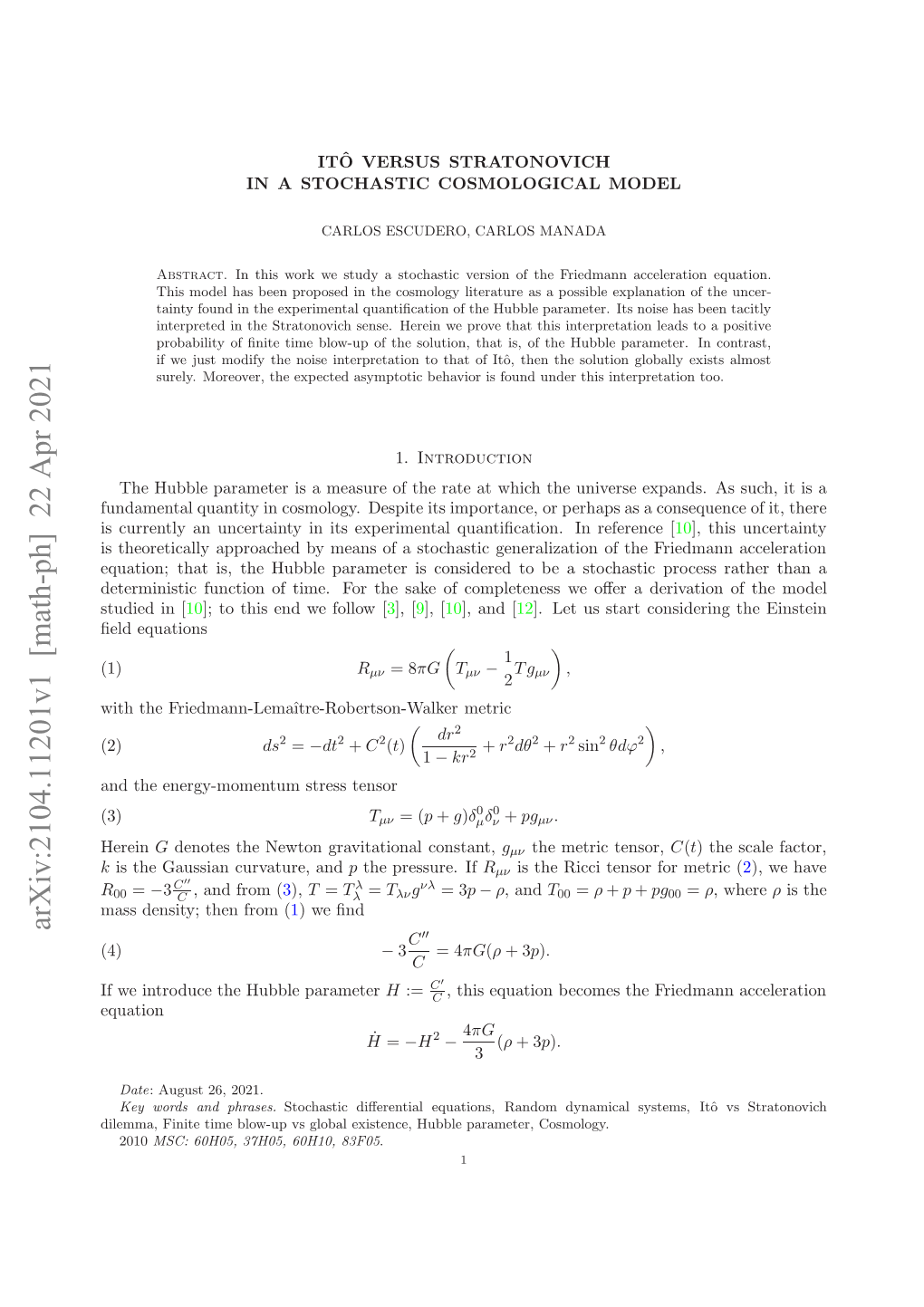 Arxiv:2104.11201V1 [Math-Ph] 22 Apr 2021