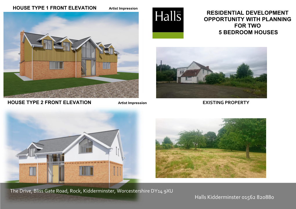 Halls Kidderminster 01562 820880 RESIDENTIAL DEVELOPMENT