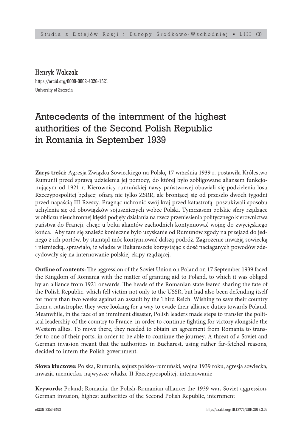 Antecedents of the Internment of the Highest Authorities of the Second Polish Republic in Romania in September 1939