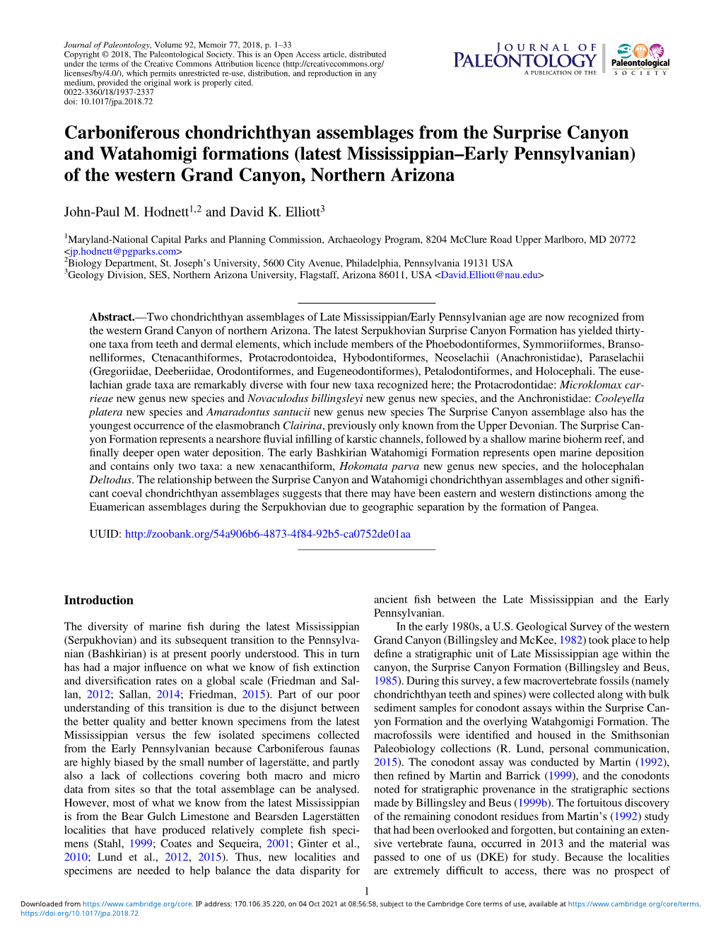 Carboniferous Chondrichthyan Assemblages from the Surprise