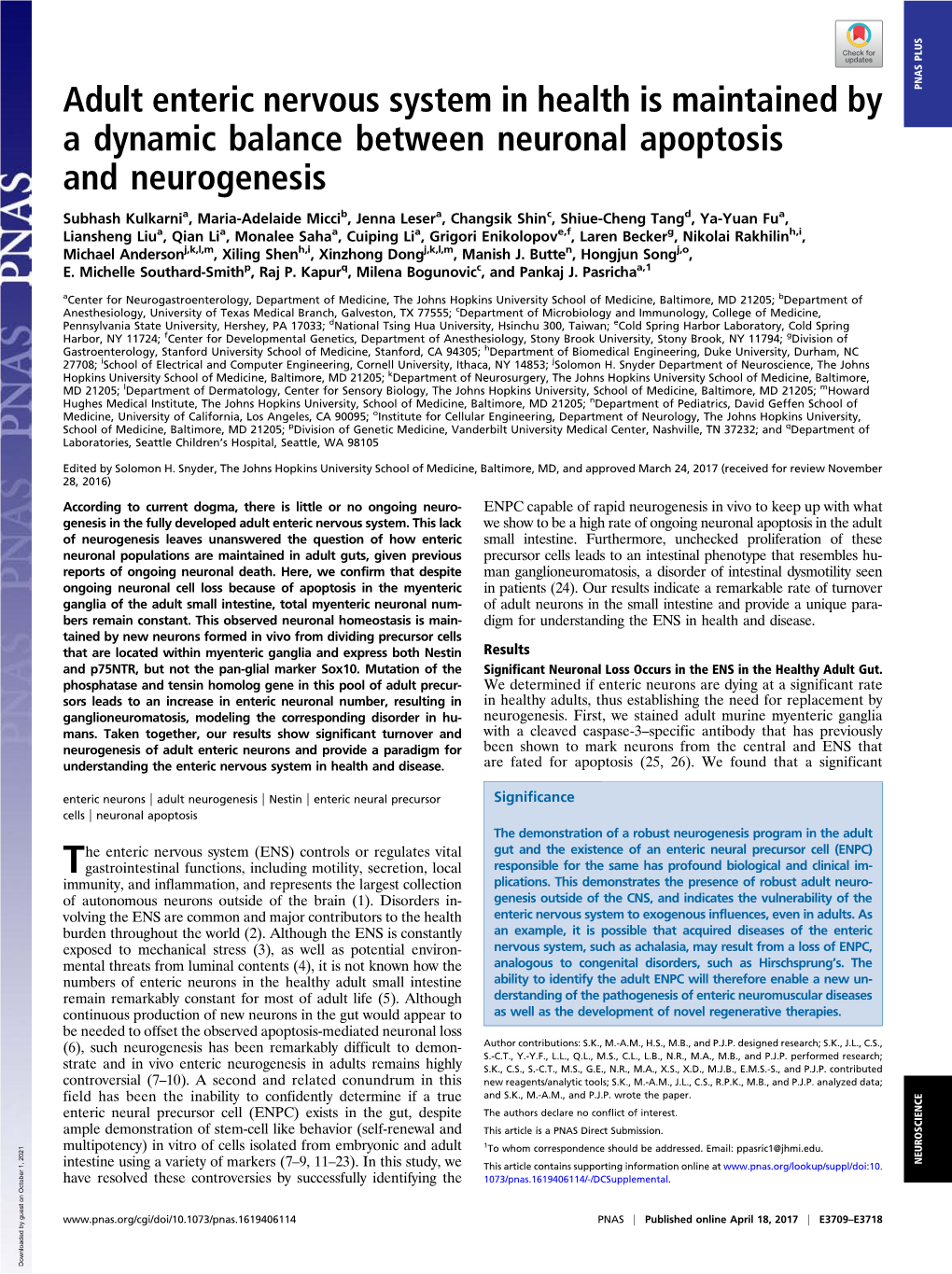 Adult Enteric Nervous System in Health Is Maintained by a Dynamic Balance