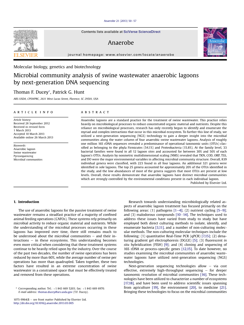 Microbial Community Analysis of Swine Wastewater Anaerobic Lagoons By&Nbsp