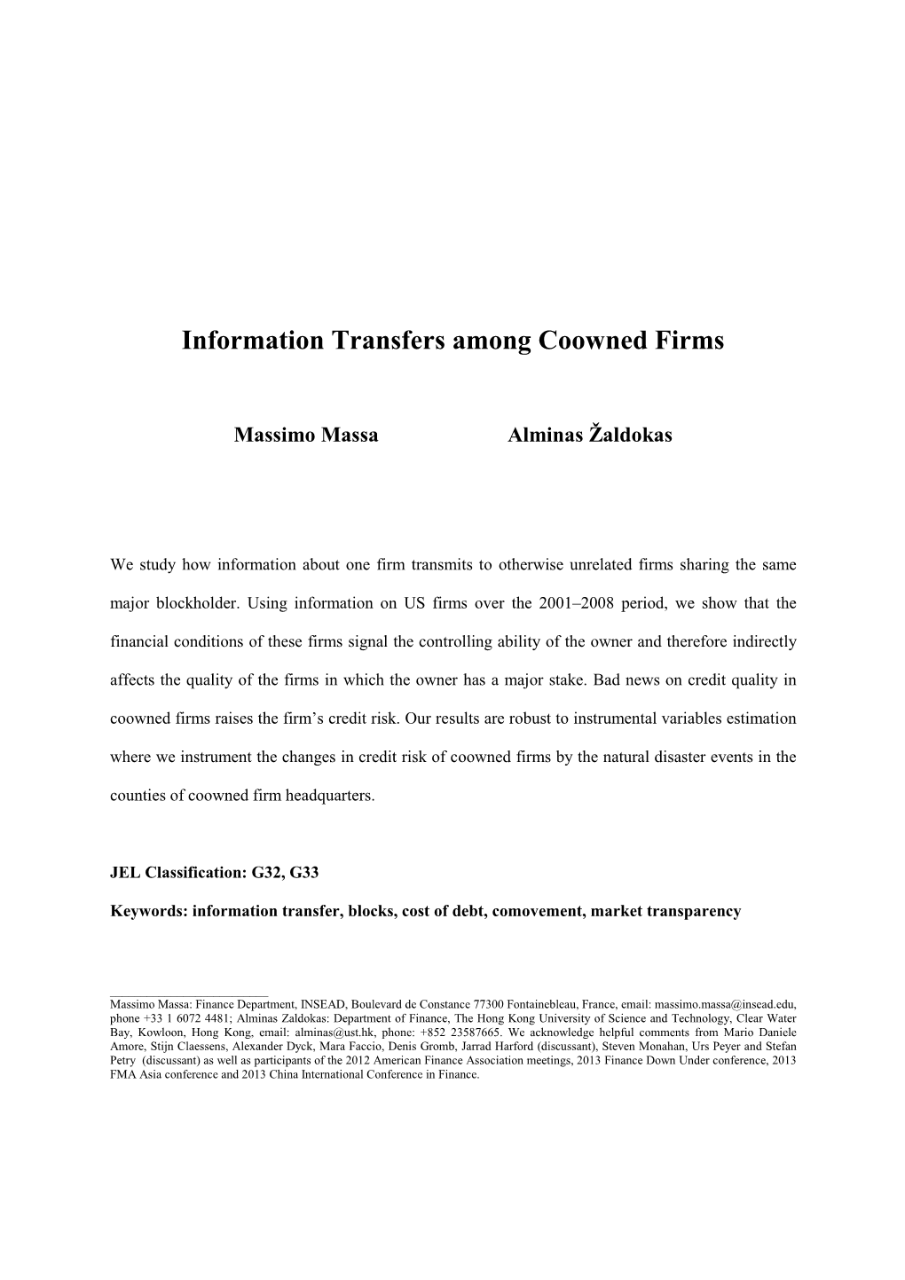 Information Transfers Among Coowned Firms