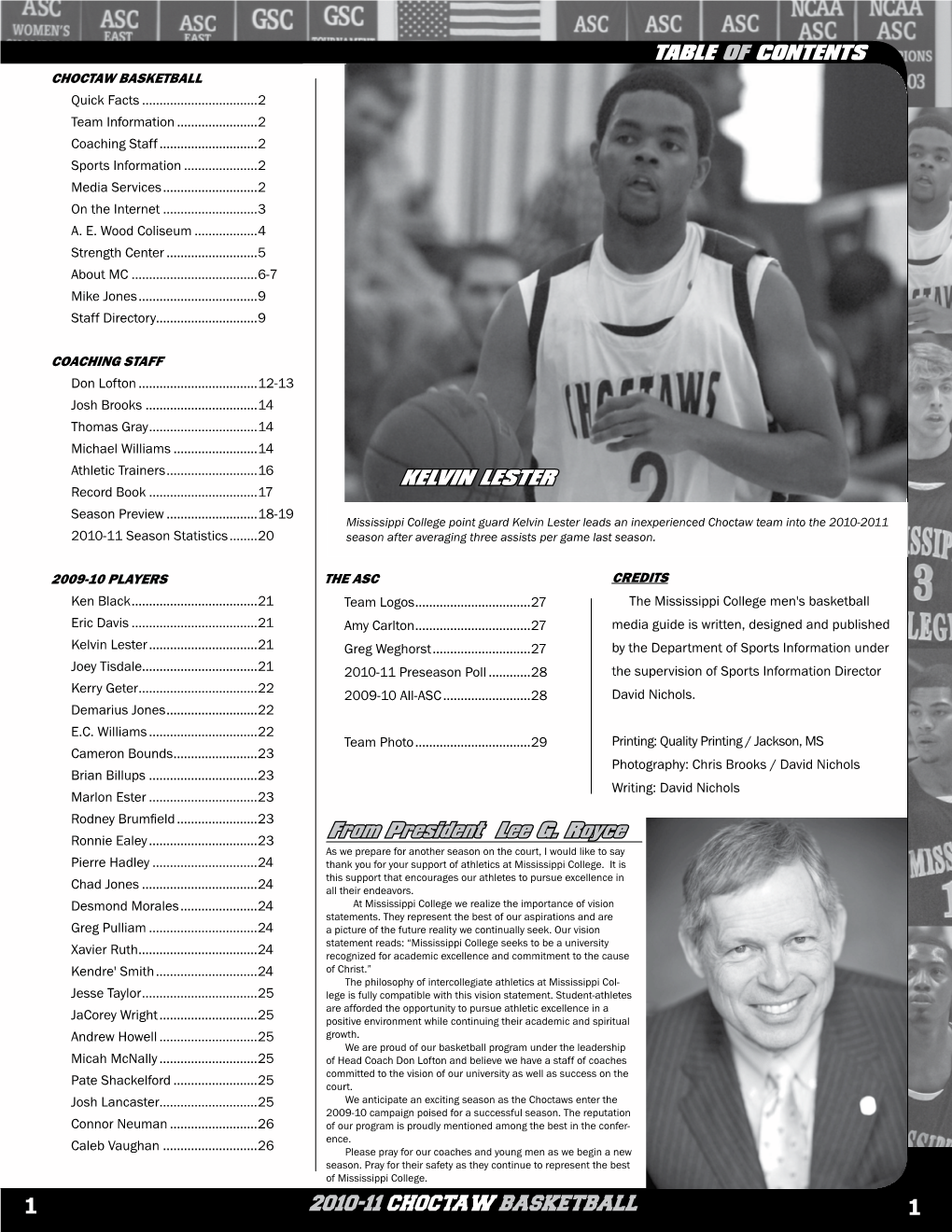 2010-11 Choctaw Basketball KELVIN LESTER Table of Contents