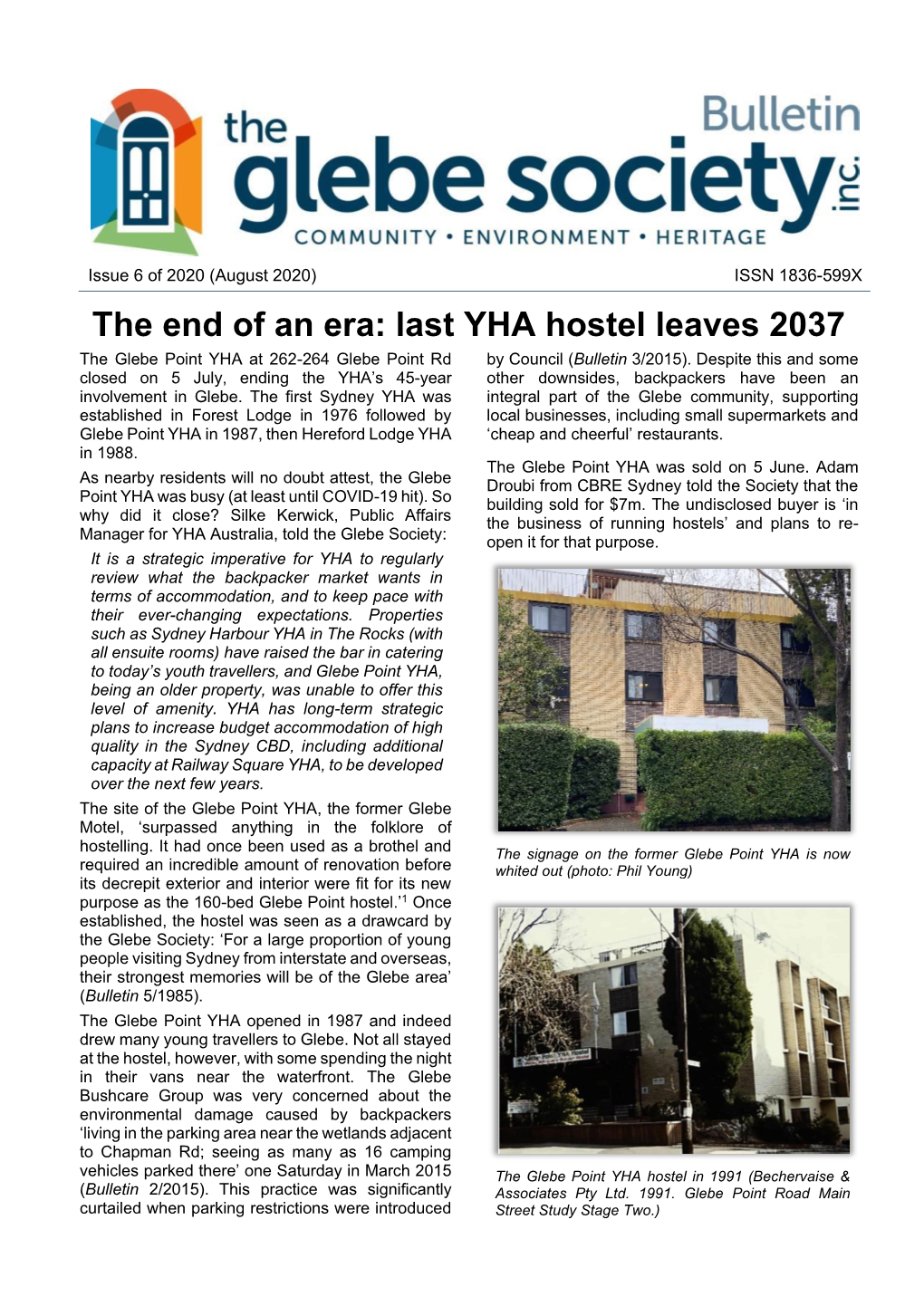 Last YHA Hostel Leaves 2037 the Glebe Point YHA at 262-264 Glebe Point Rd by Council (Bulletin 3/2015)